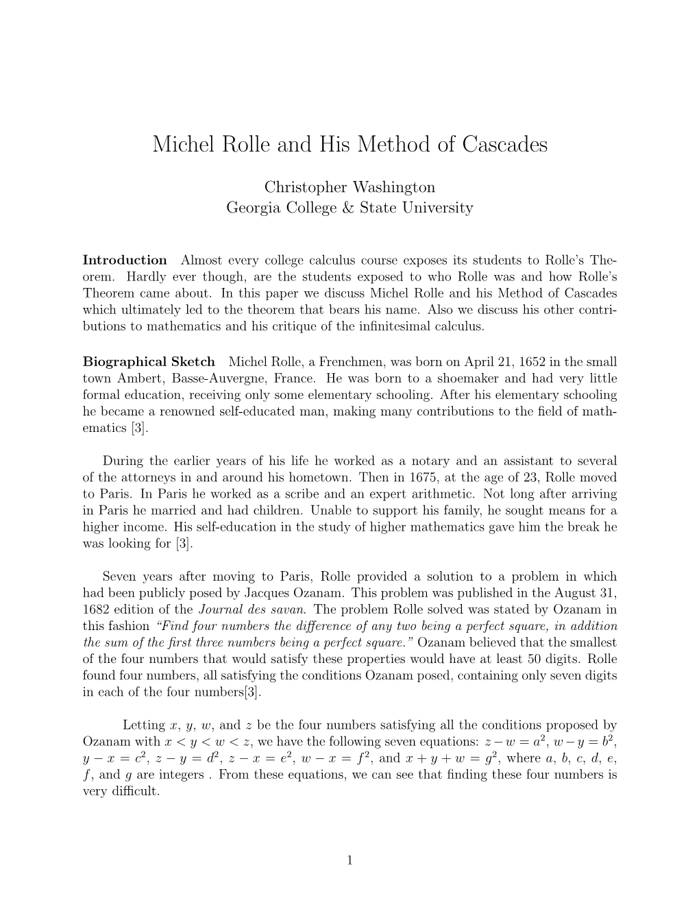 Michel Rolle and His Method of Cascades