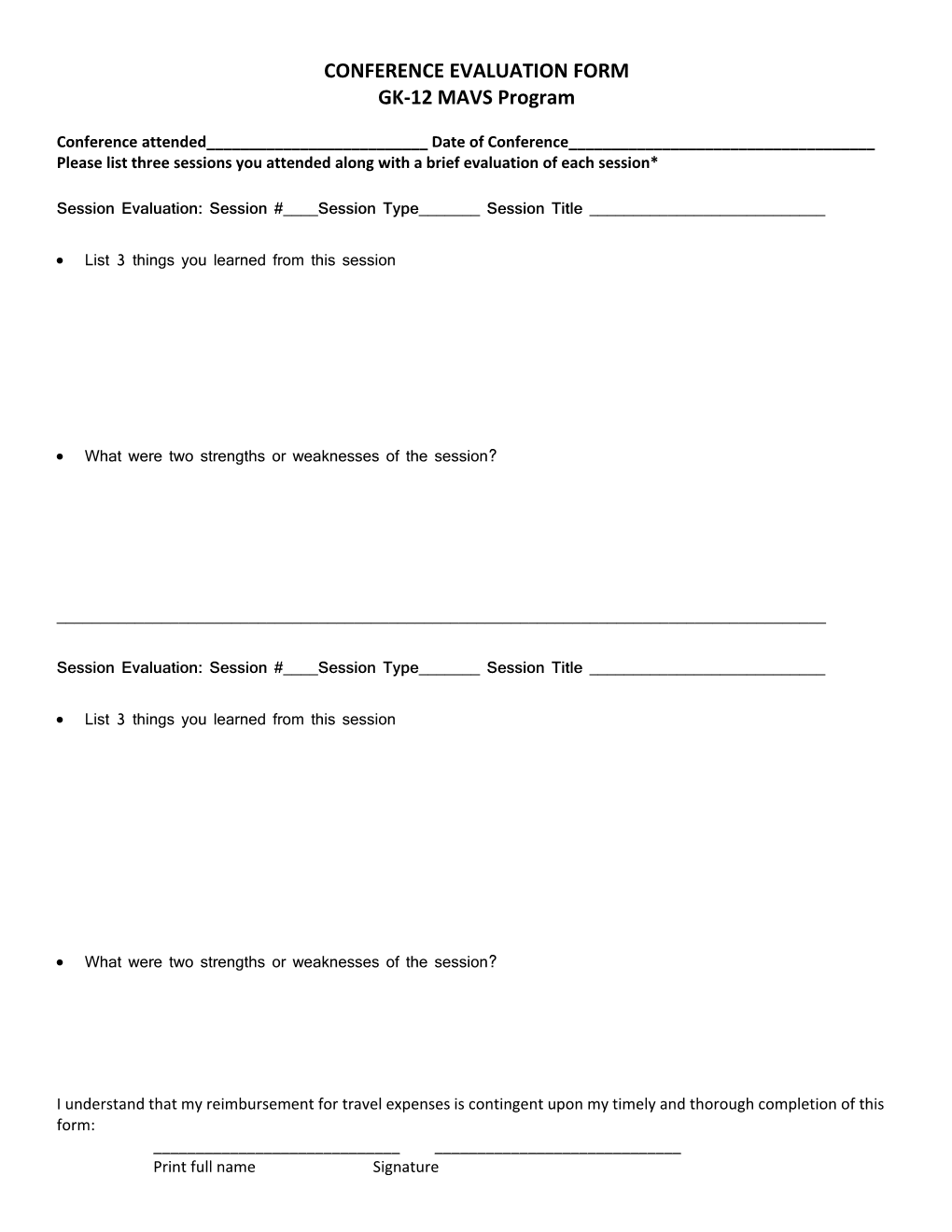 Conference Evaluation Form