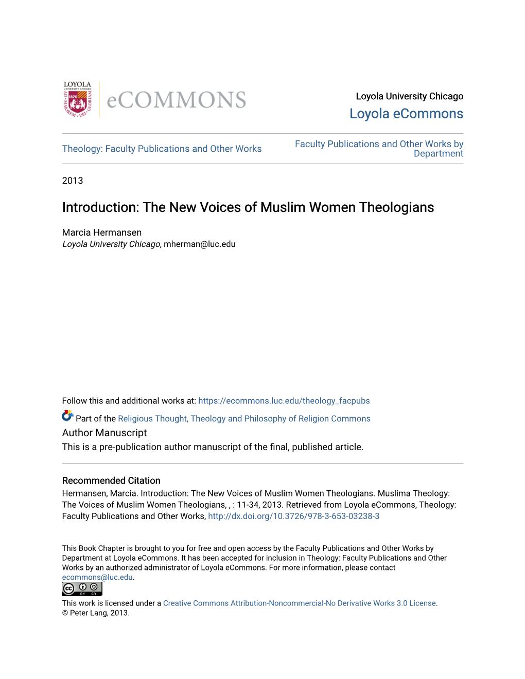 Introduction: the New Voices of Muslim Women Theologians