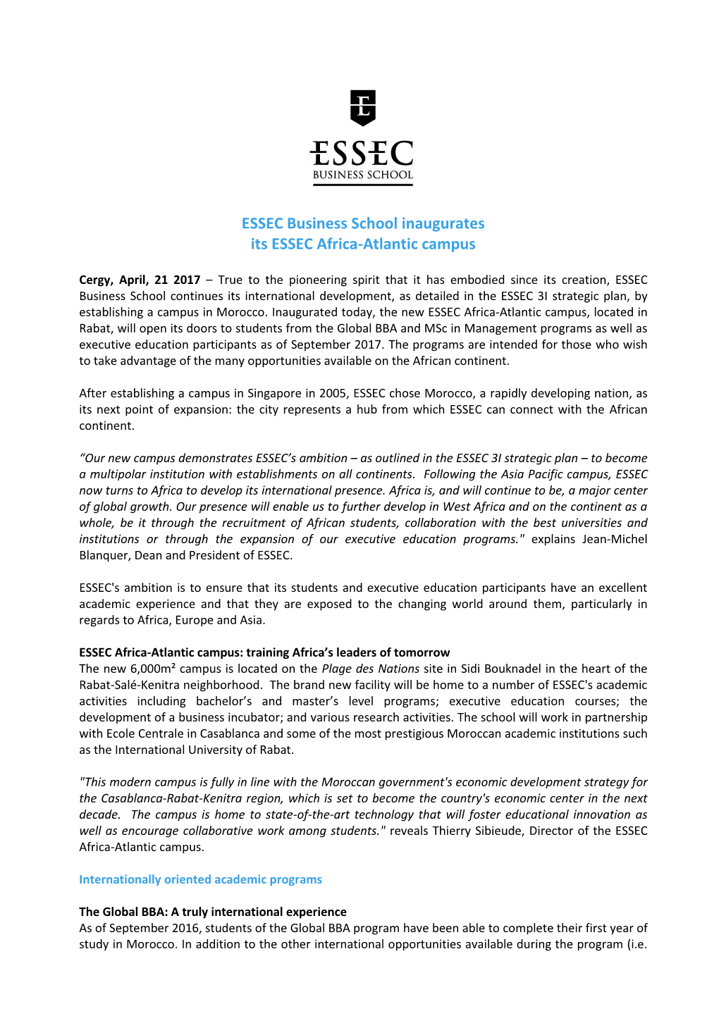 ESSEC Business School Inaugurates Its ESSEC Africa-Atlantic Campus