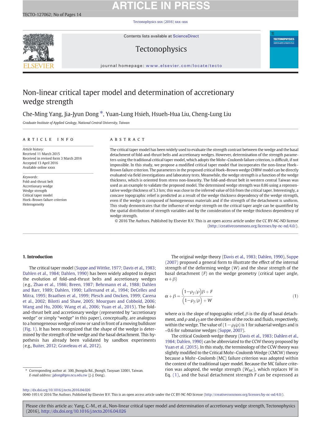 Non-Linear Critical Taper Model and Determination of Accretionary Wedge Strength