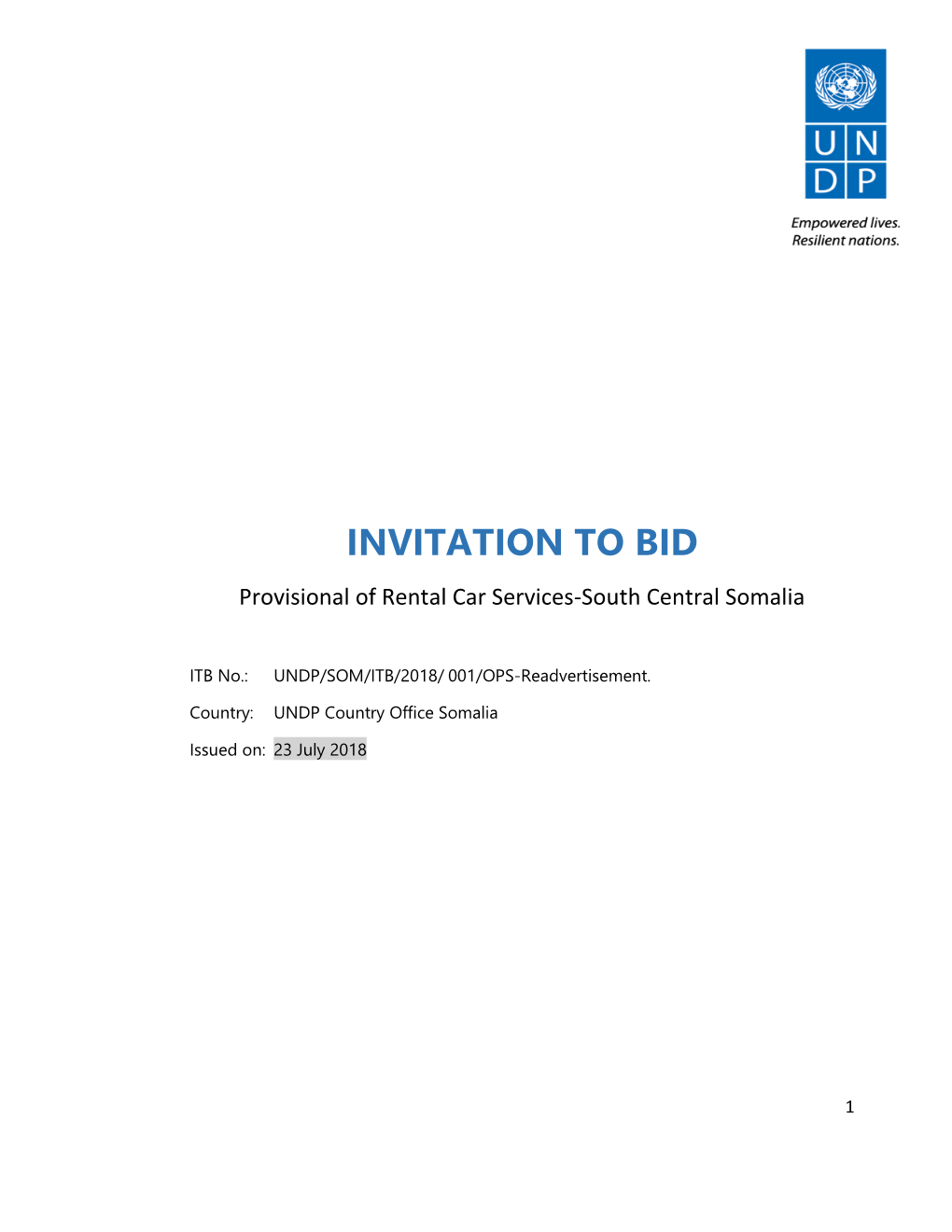 INVITATION to BID Provisional of Rental Car Services-South Central Somalia