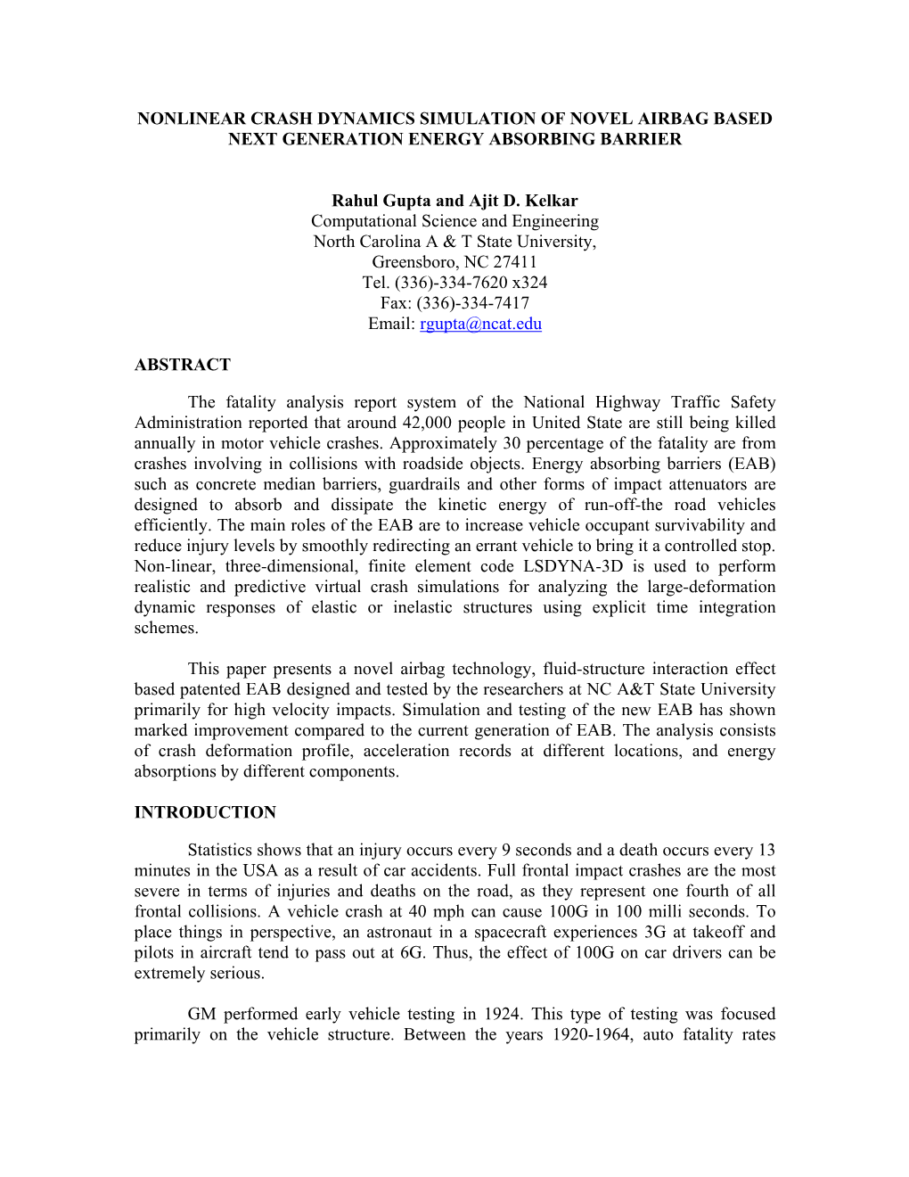 Nonlinear Crash Dynamics Simulation of Novel Airbag Based Next Generation Energy Absorbing Barrier