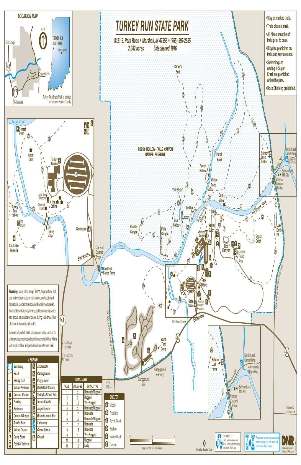 TURKEY RUN STATE PARK • All Hikers Must Be Off TURKEY RUN Trails Prior to Dusk