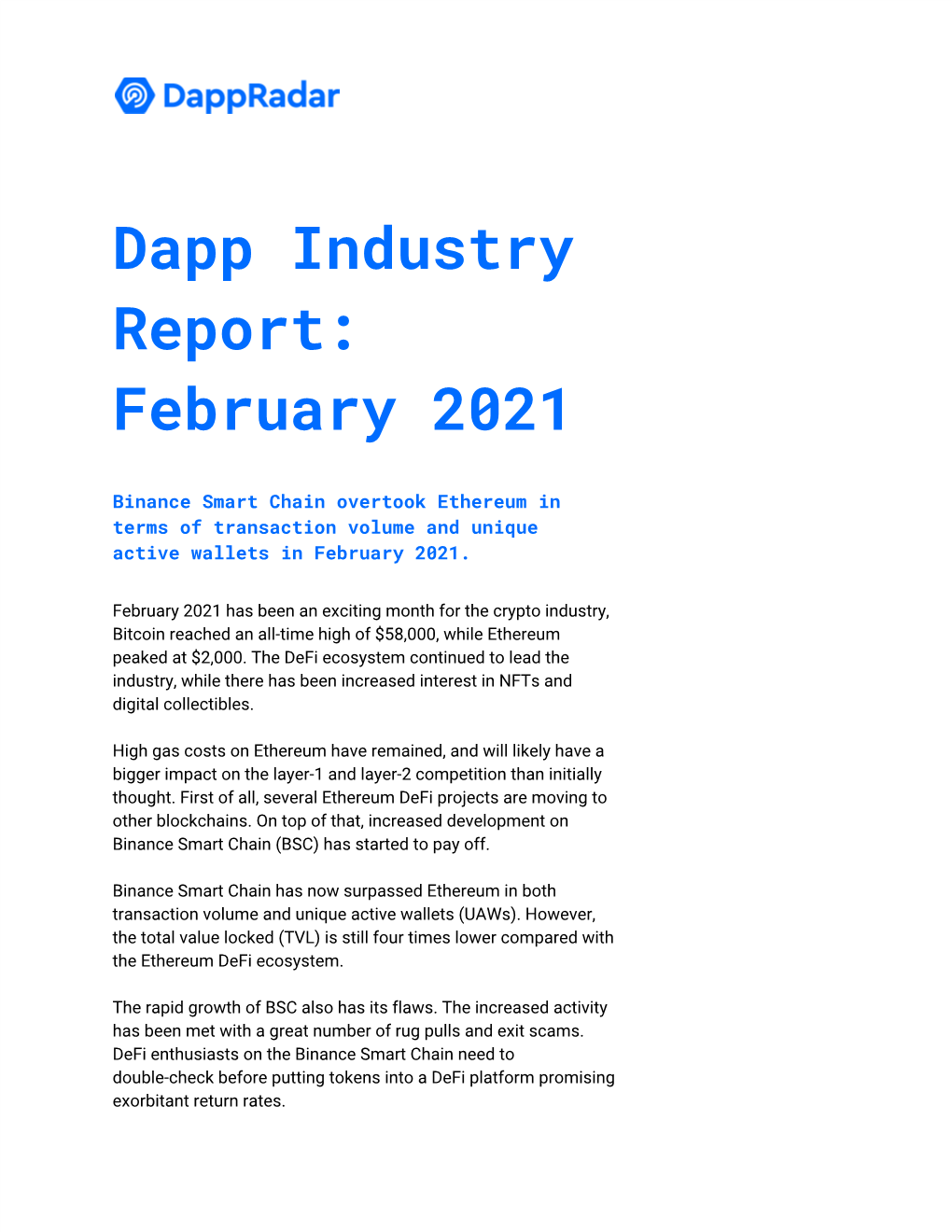 Dapp Industry Report: February 2021