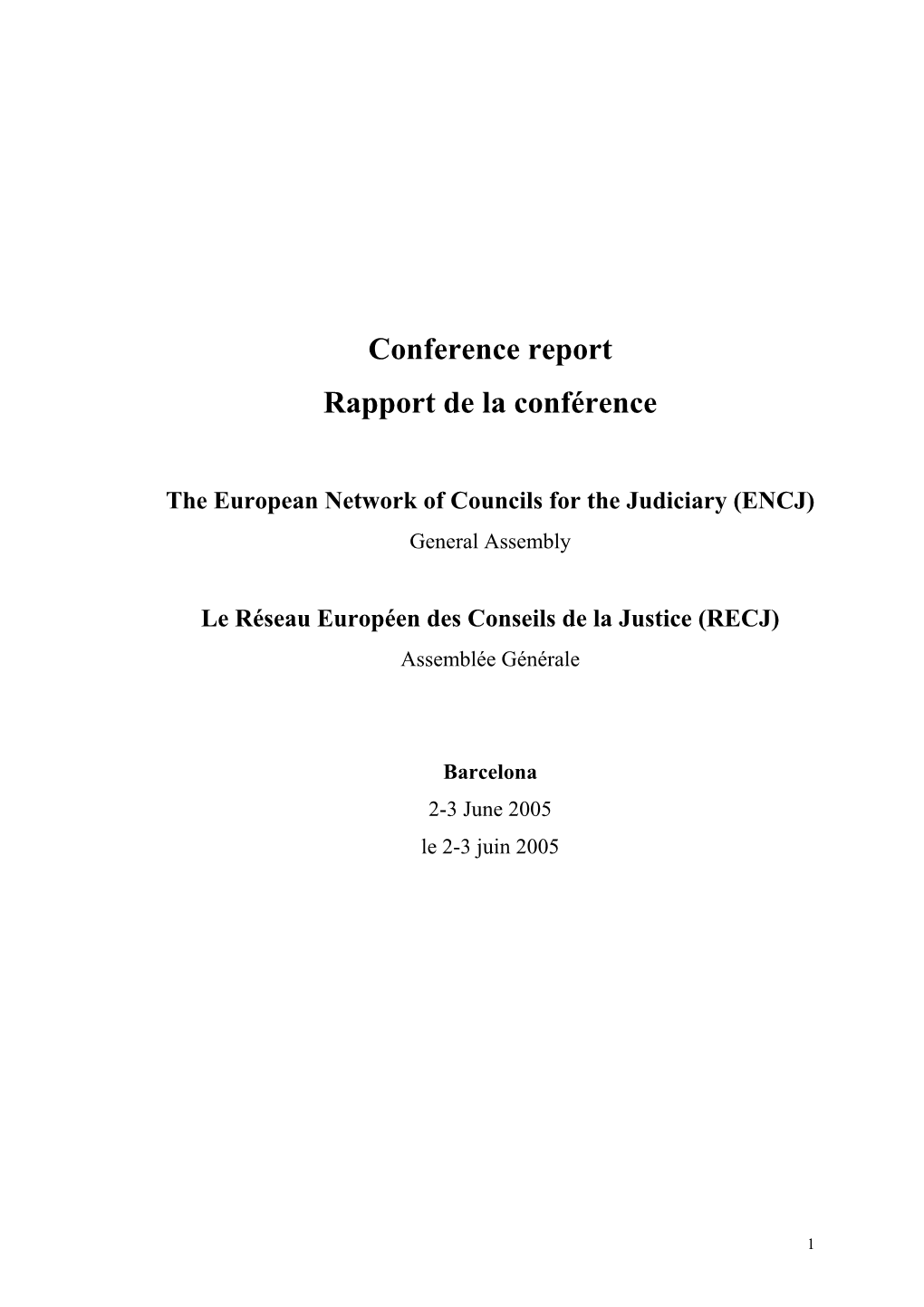 Conference Report Rapport De La Conférence