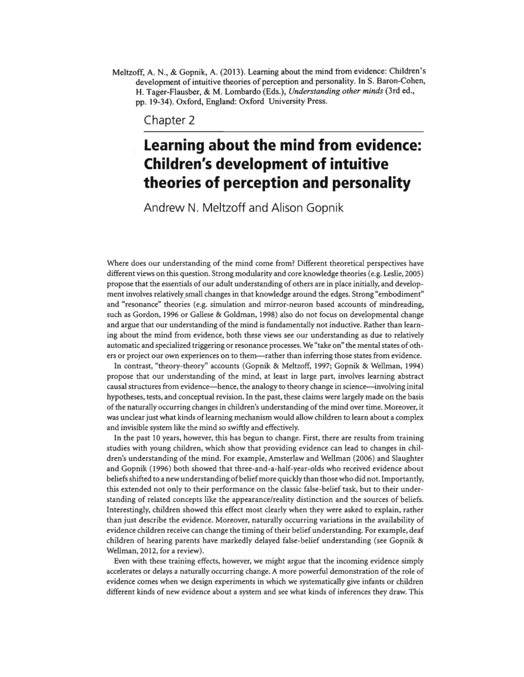 Learning About the Mind from Evidence: Children's Development Ofintuitive Theories Ofperception and Personality