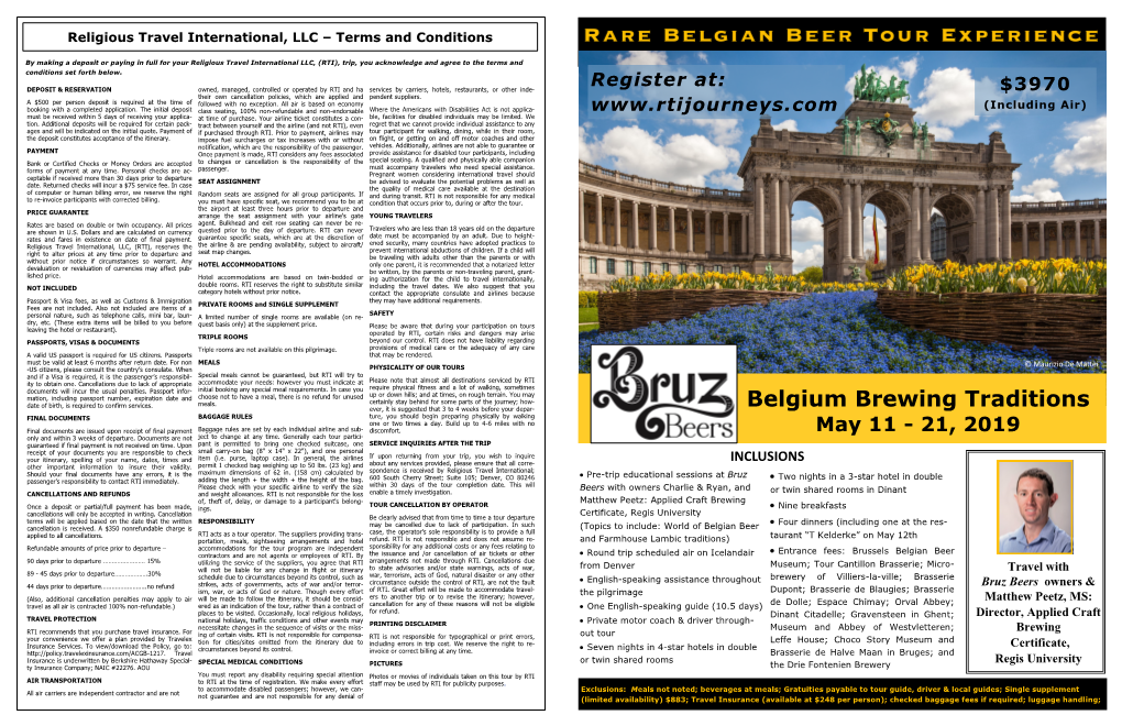 Belgium Brewing Traditions FINAL DOCUMENTS BAGGAGE RULES Ture, You Should Begin Preparing Physically by Walking One Or Two Times a Day