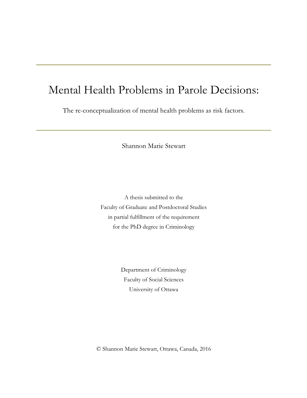 Mental Health Problems in Parole Decisions