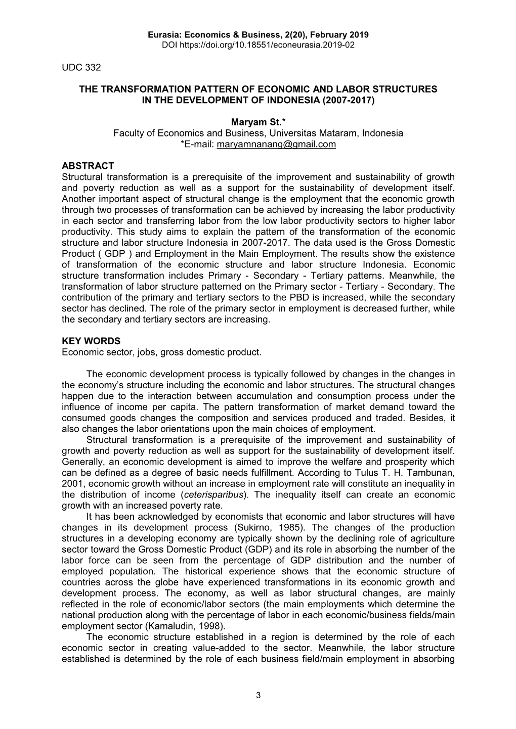 Udc 332 the Transformation Pattern of Economic