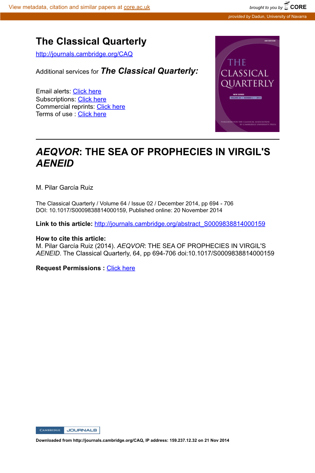 The Sea of Prophecies in Virgil's Aeneid