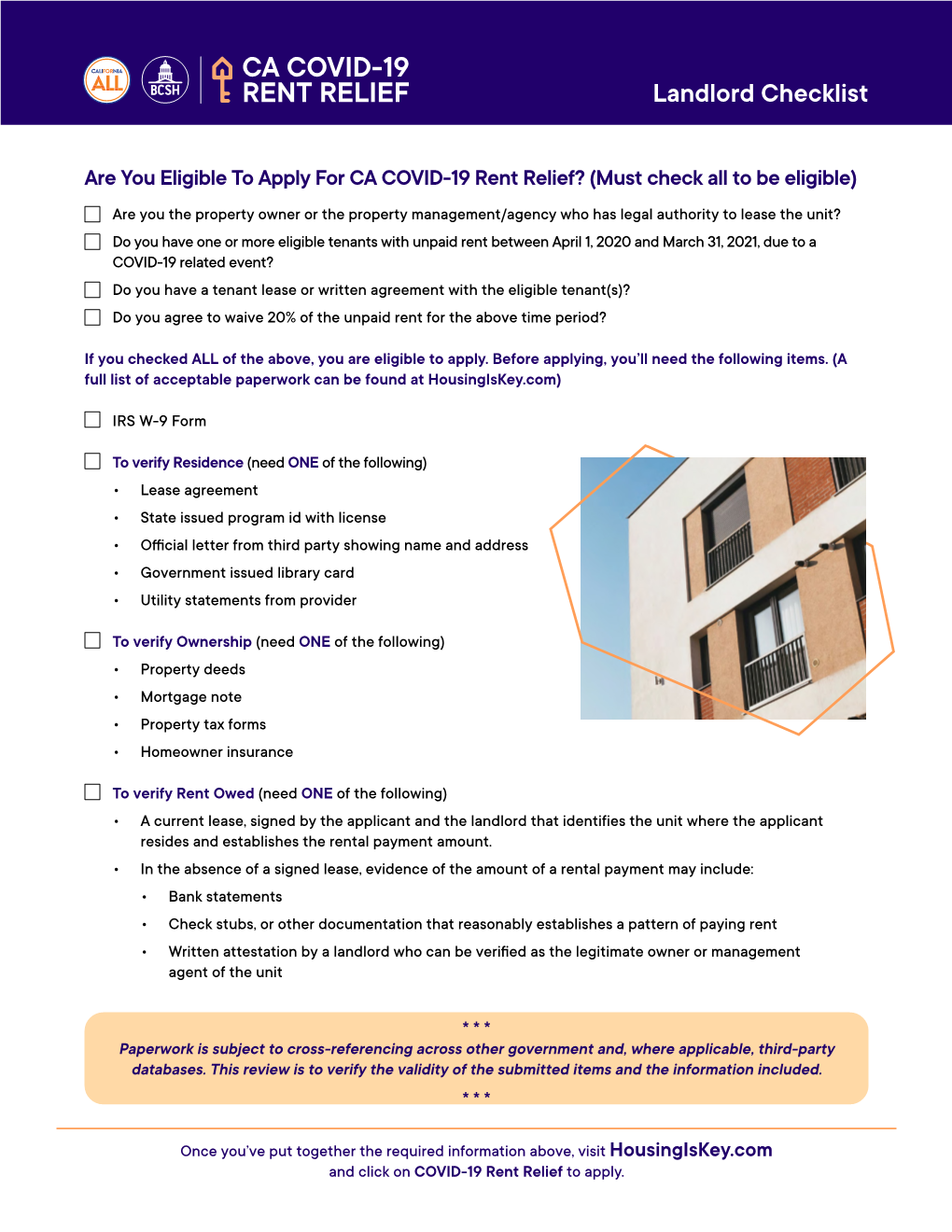 CA COVID-19 Rent Relief Landlord Checklist
