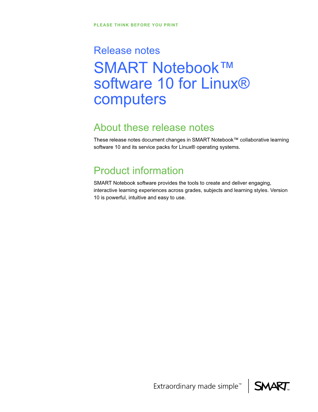 SMART Notebook Software 10 for Linux Computers Release Notes