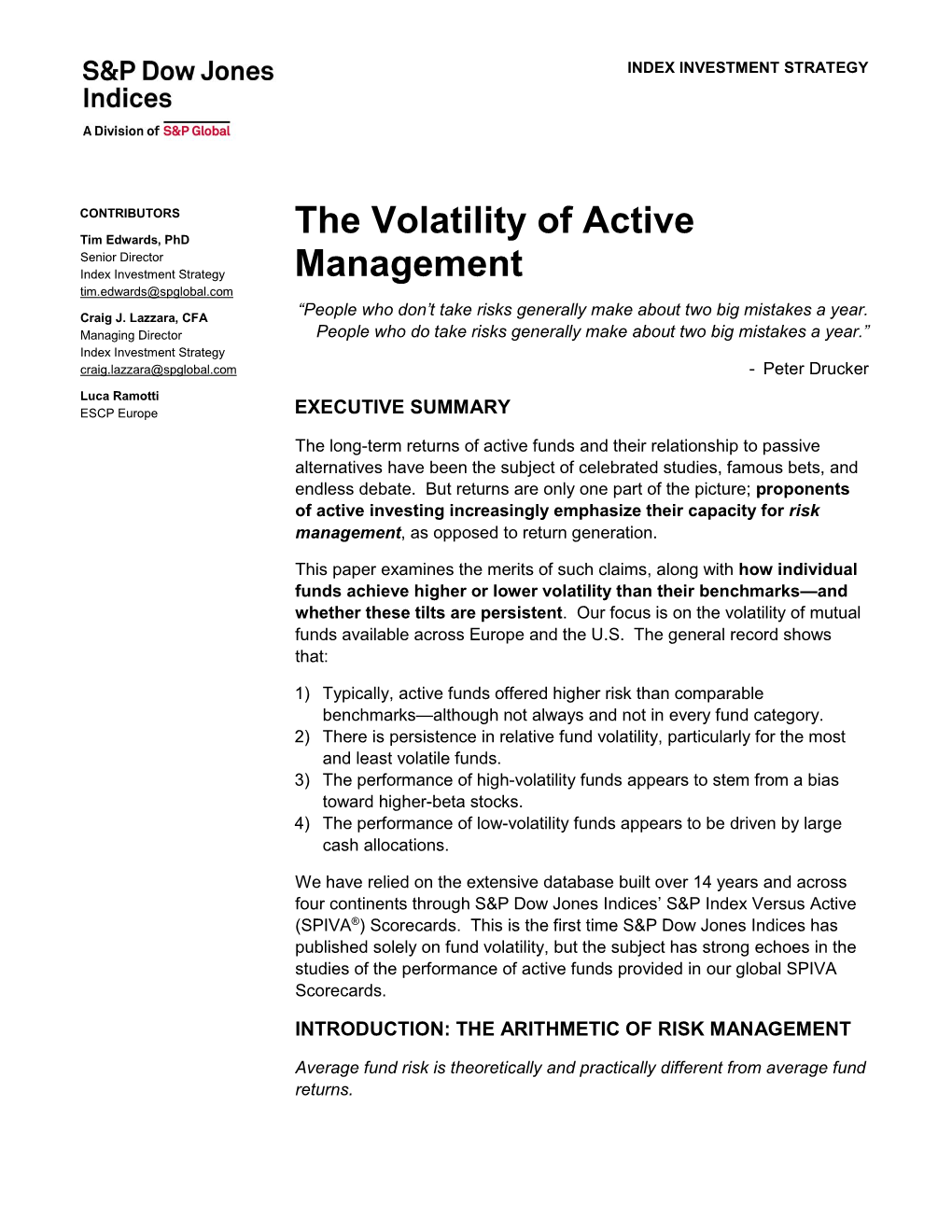 The Volatility of Active Management August 2016
