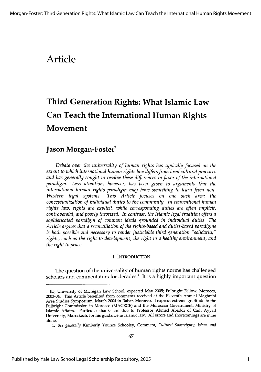 Third Generation Rights: What Islamic Law Can Teach the International Human Rights Movement