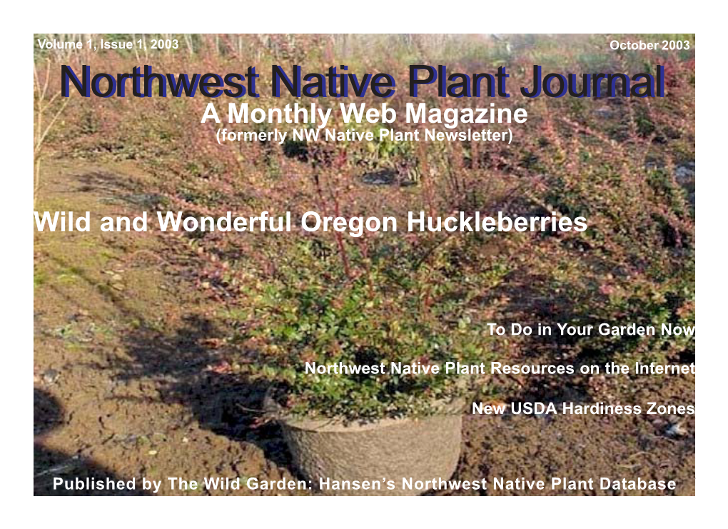 NW Native Plant Journal, Vol1 Issue 1