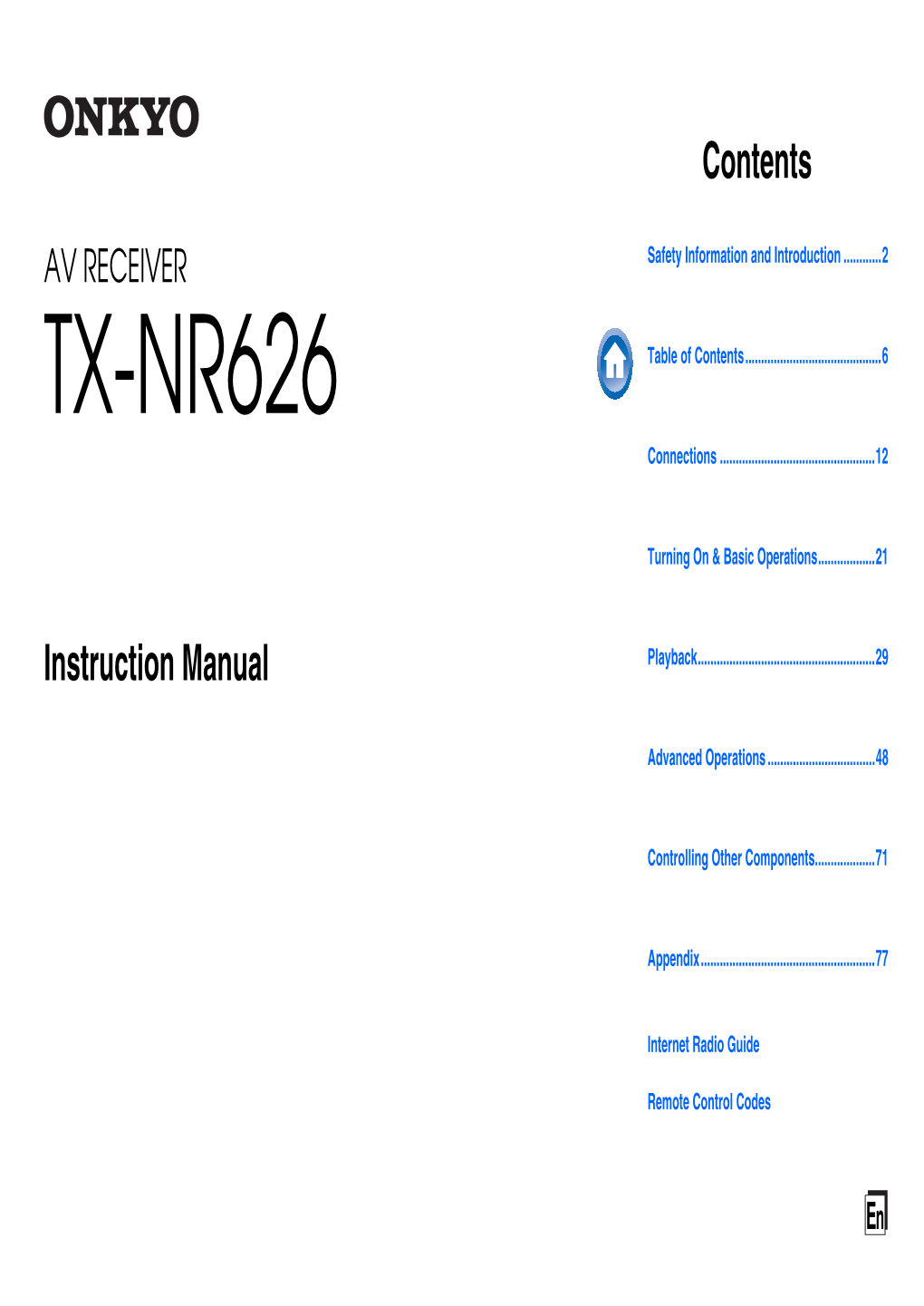 TX-NR626 Table of Contents