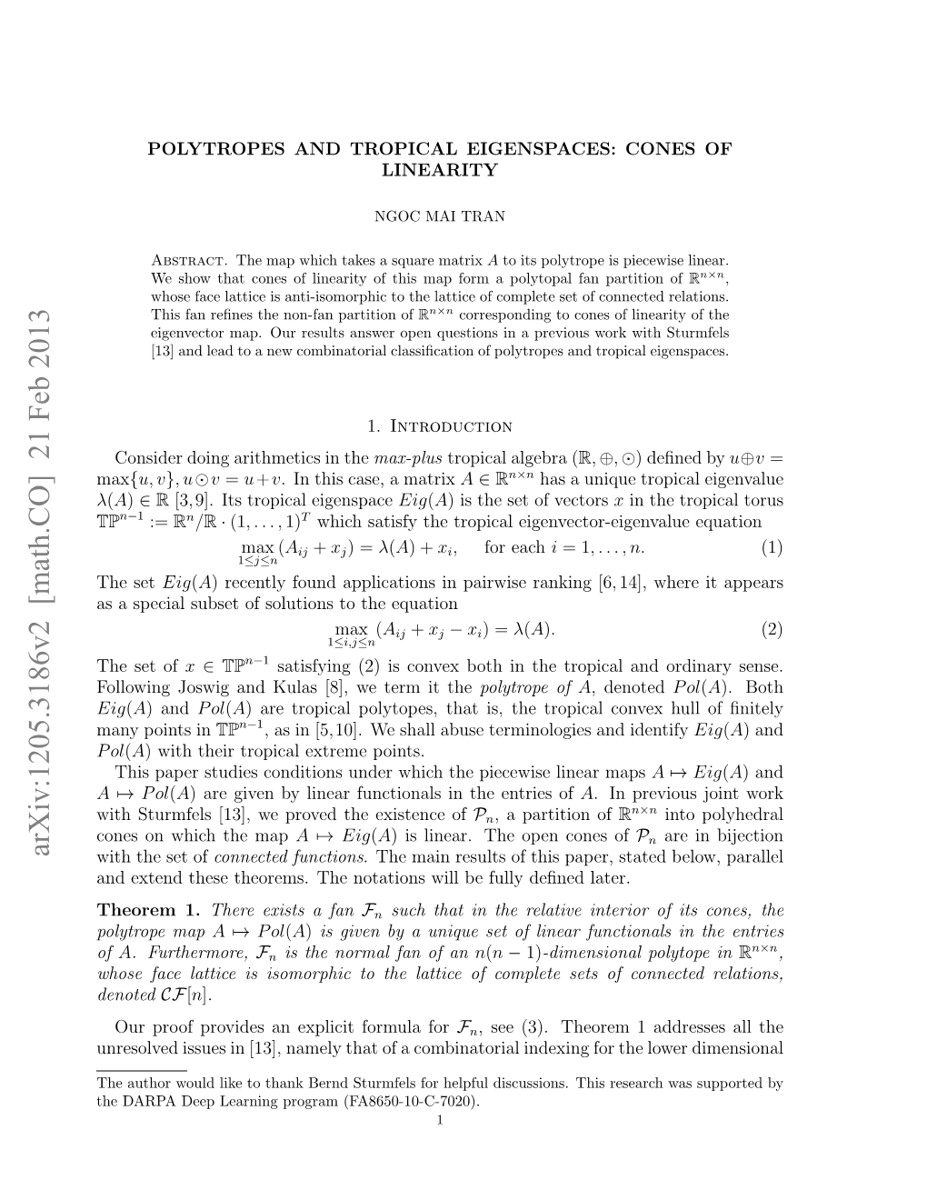 Arxiv:1205.3186V2 [Math.CO] 21 Feb 2013 with the Set of Connected Functions7→