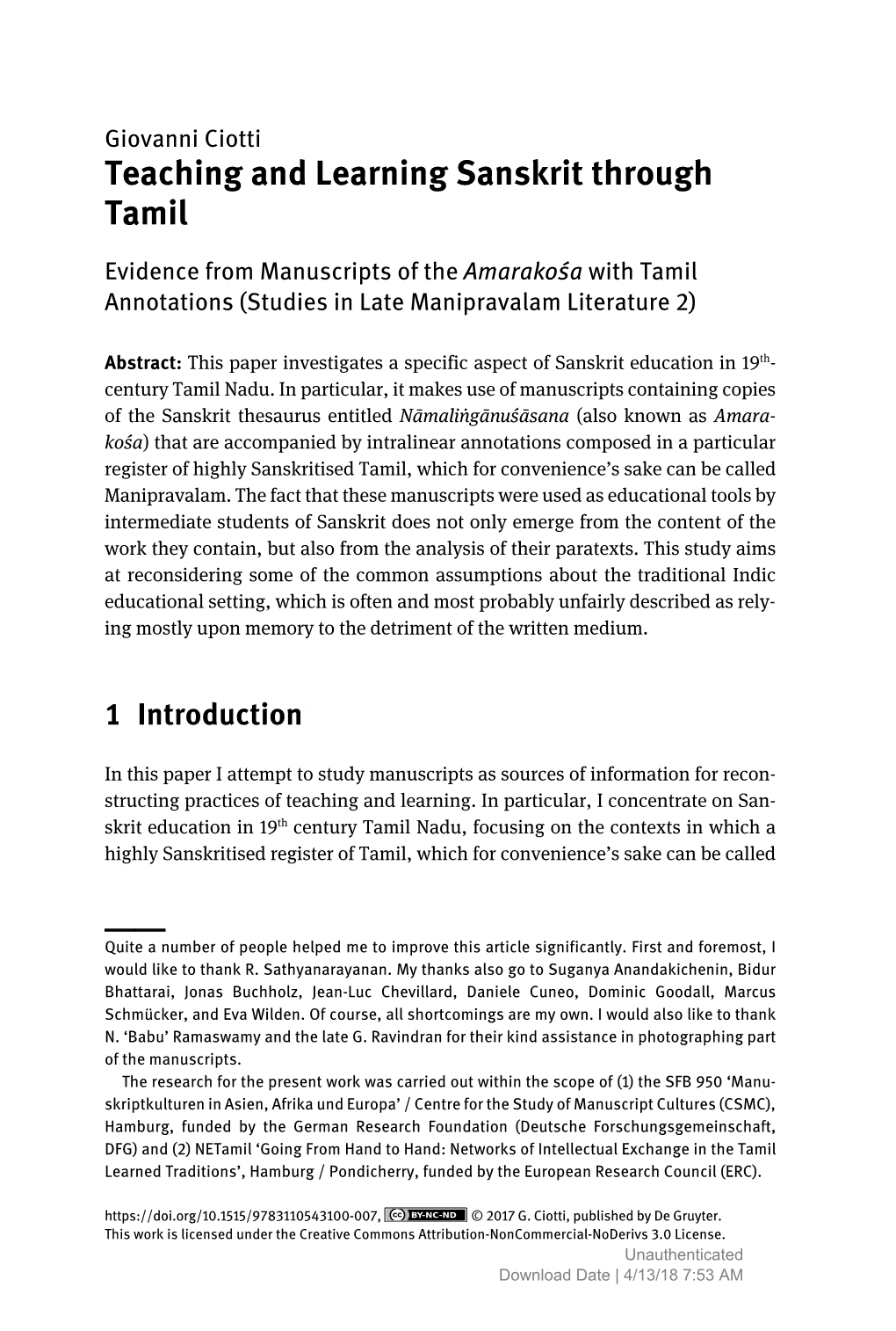 Teaching and Learning Sanskrit Through Tamil