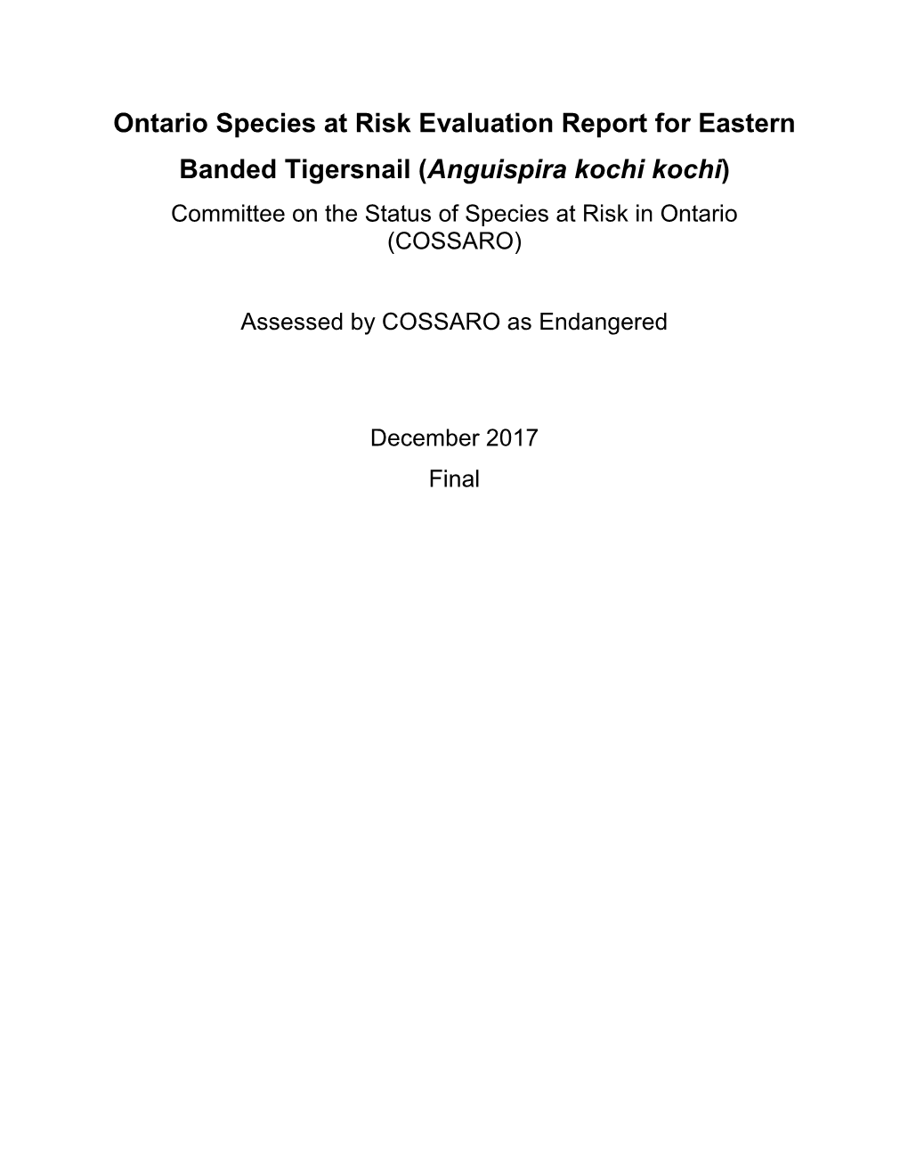 COSSARO Candidate V, T, E Species Evaluation Form