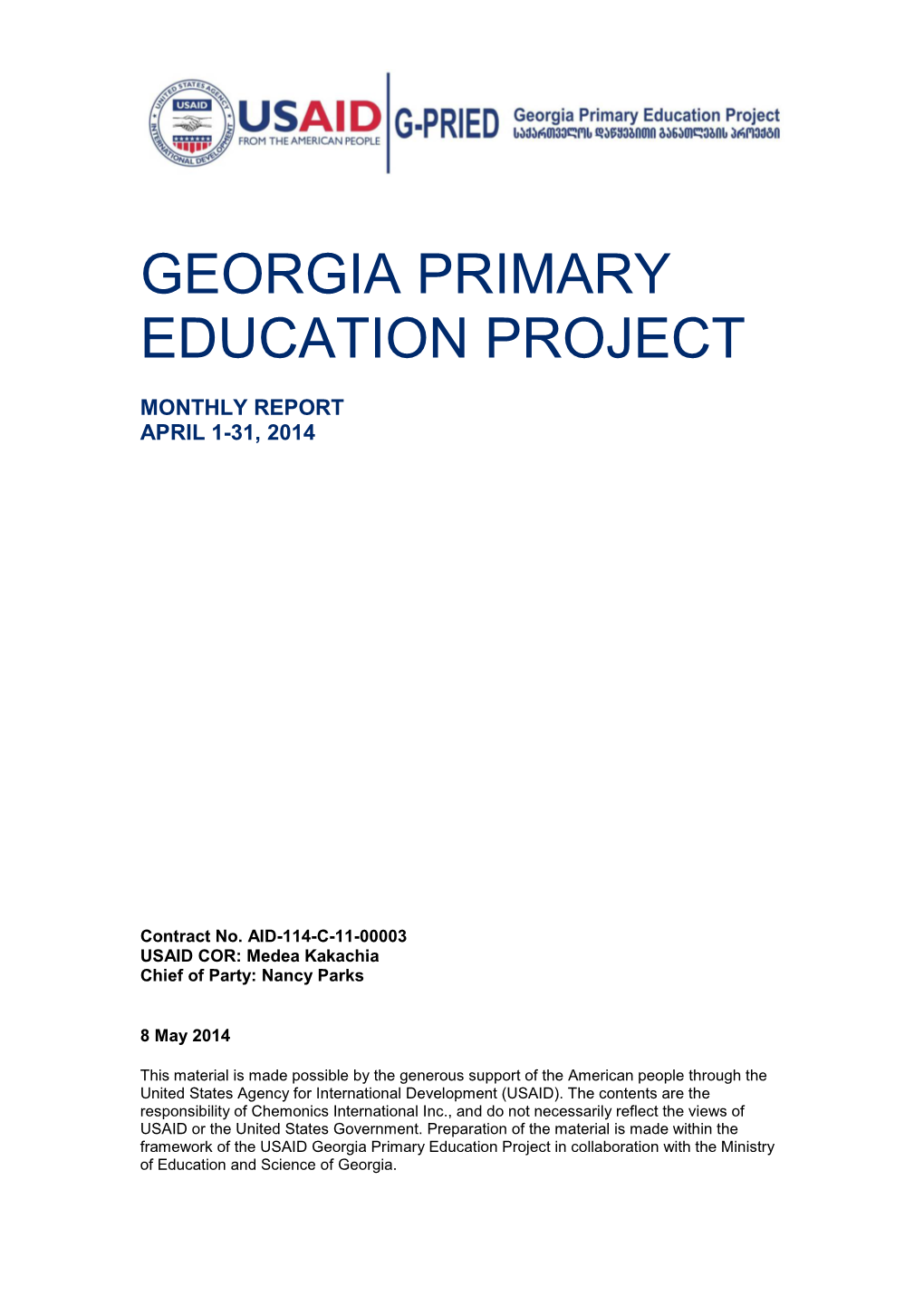 Georgia Primary Education Project in Collaboration with the Ministry of Education and Science of Georgia