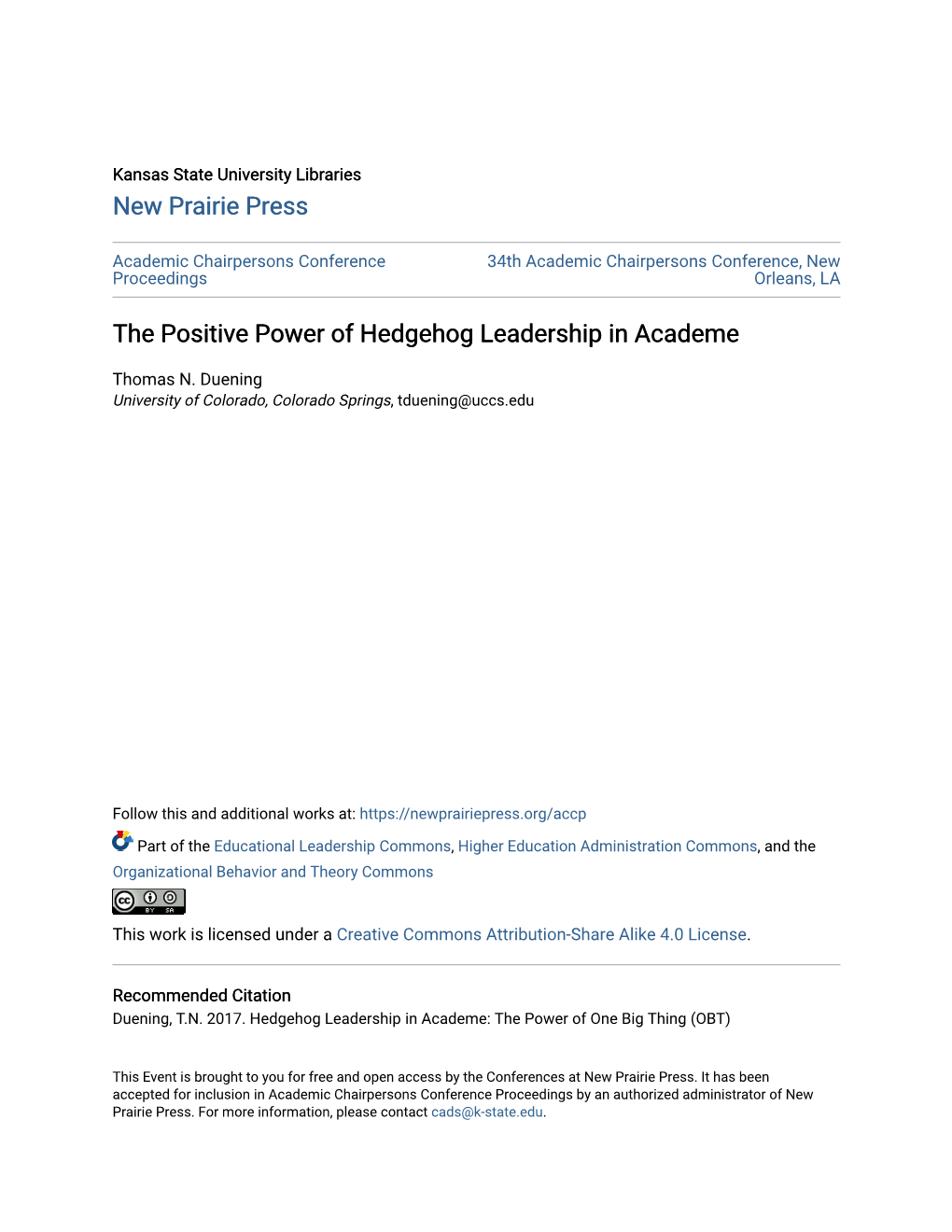 The Positive Power of Hedgehog Leadership in Academe