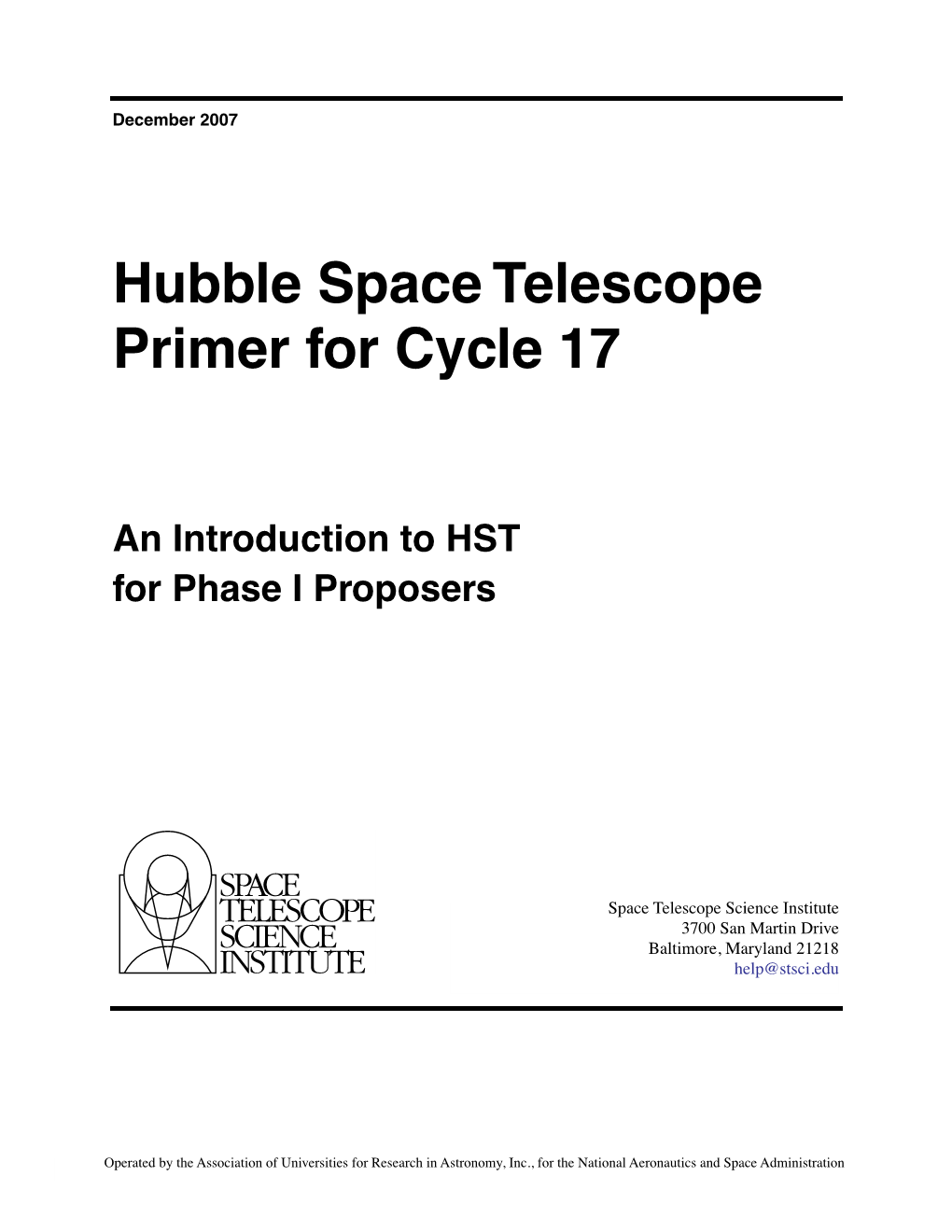 Hubble Space Telescope Primer for Cycle 17