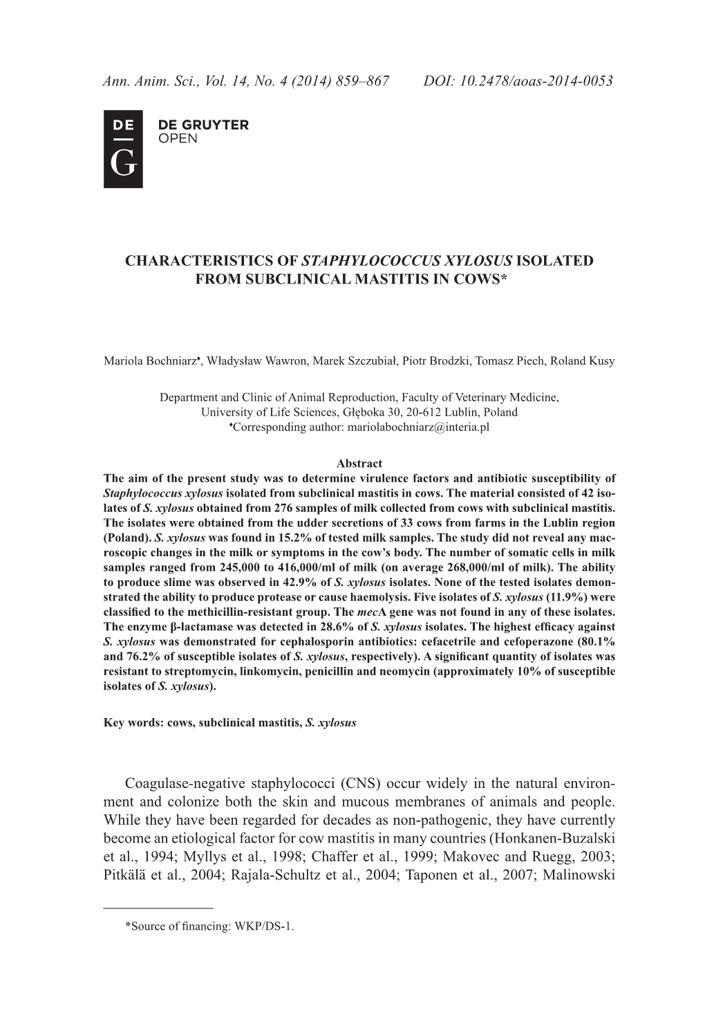 Ann. Anim. Sci., Vol. 14, No. 4 (2014) 859–867 DOI: 10.2478/Aoas-2014-0053