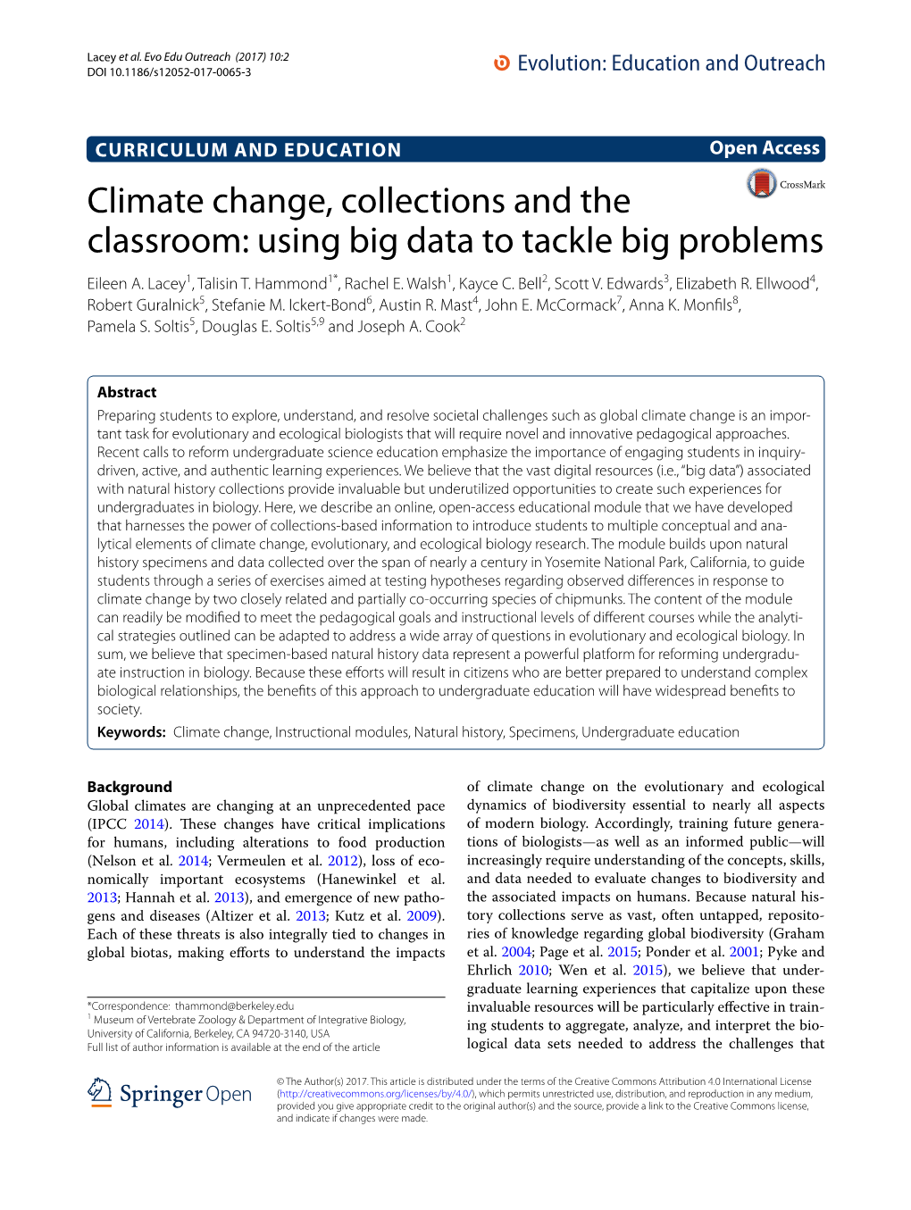 Climate Change, Collections and the Classroom: Using Big Data to Tackle Big Problems Eileen A