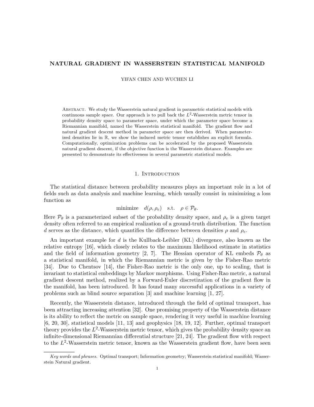 Natural Gradient in Wasserstein Statistical Manifold