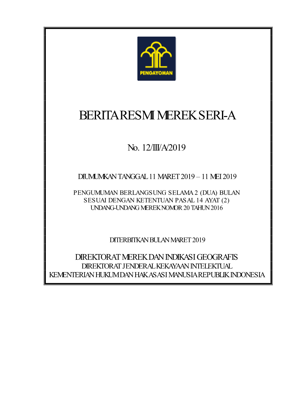 Berita Resmi Merek No. 12/III/A/2019