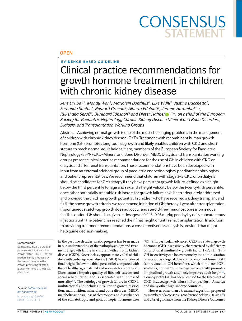 Clinical Practice Recommendations for Growth Hormone Treatment in Children with Chronic Kidney Disease