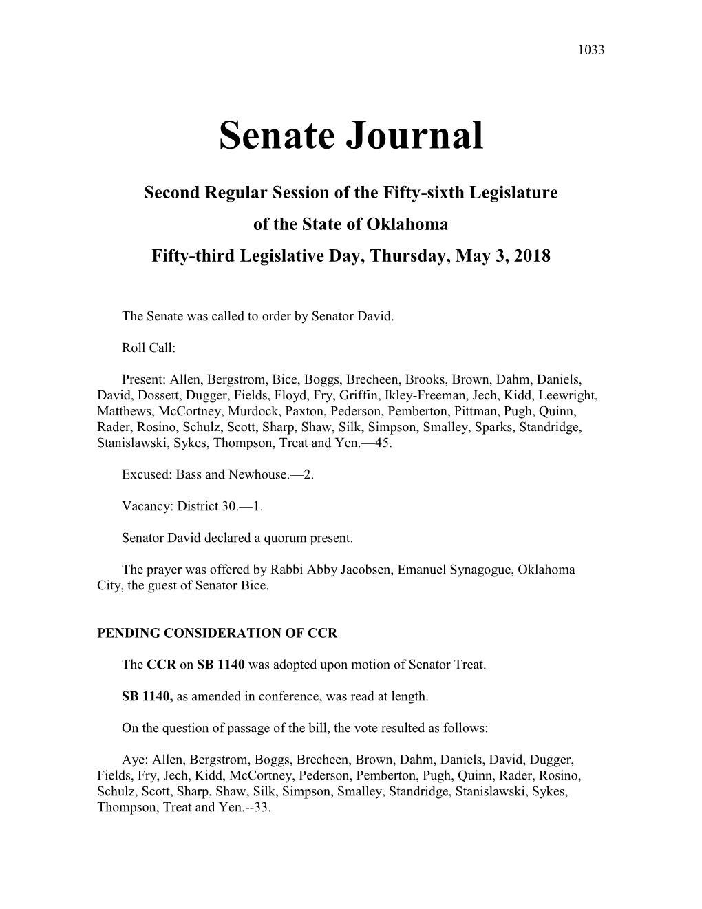 Senate Journal May 03, 2018