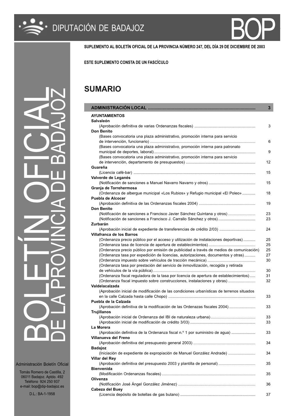Boletín Oficial De La Provincia De Badajoz