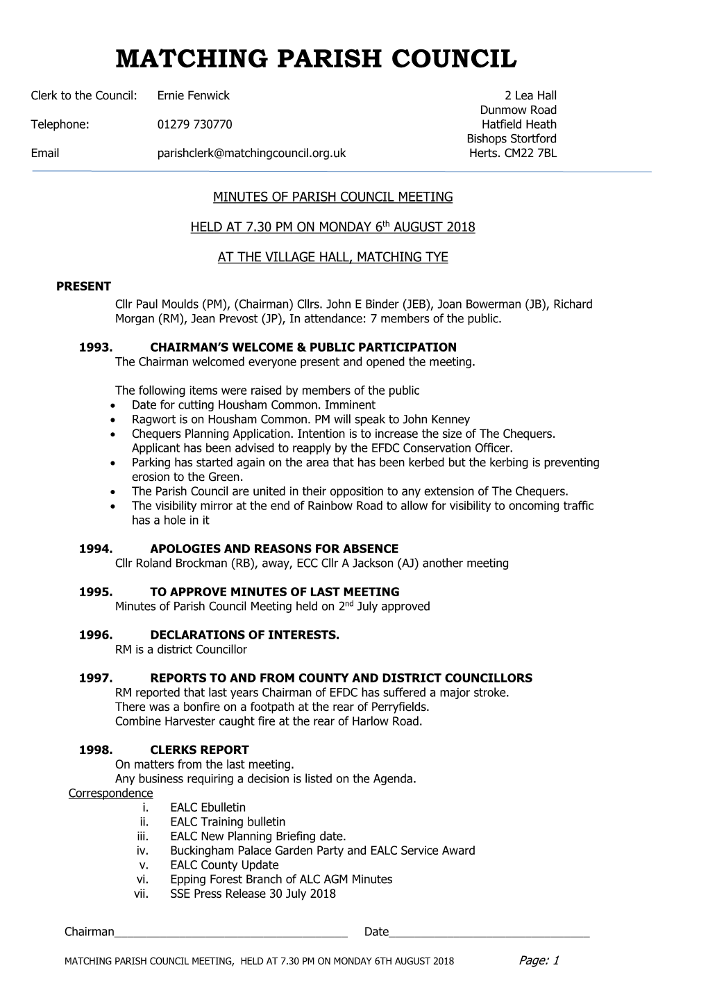 Minutes of Annual Parish Council Meeting