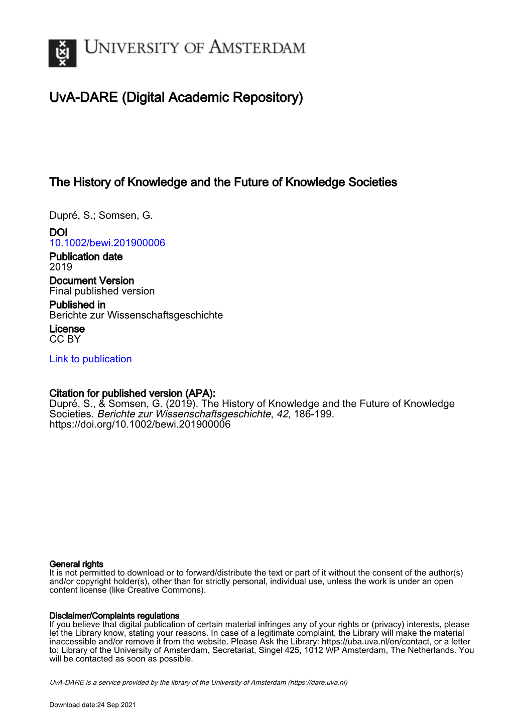 The History of Knowledge and the Future of Knowledge Societies