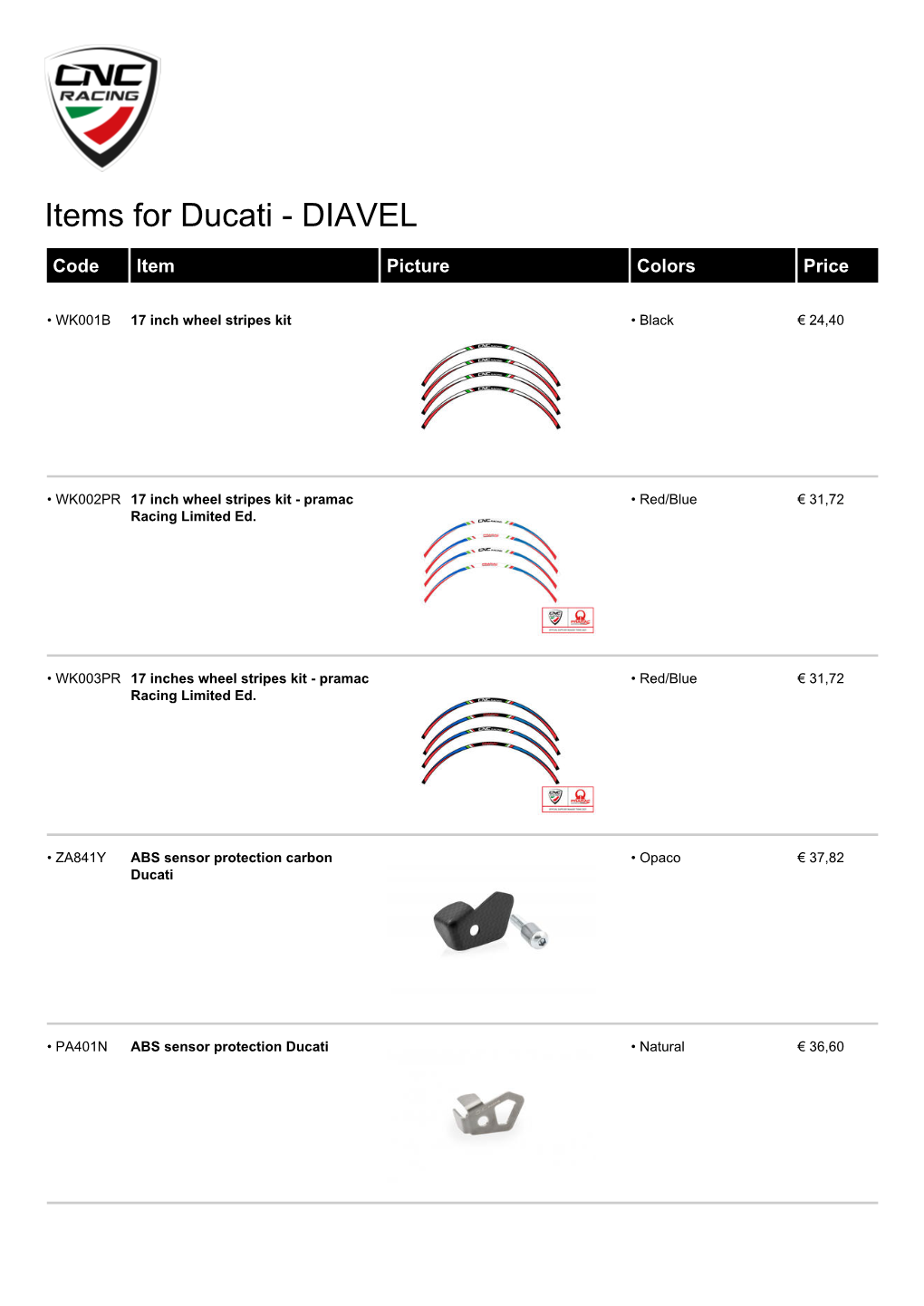 Items for Ducati - DIAVEL