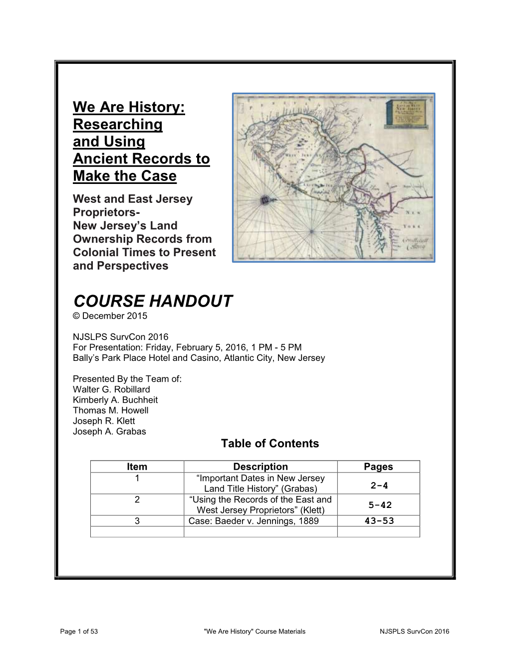 COURSE HANDOUT © December 2015