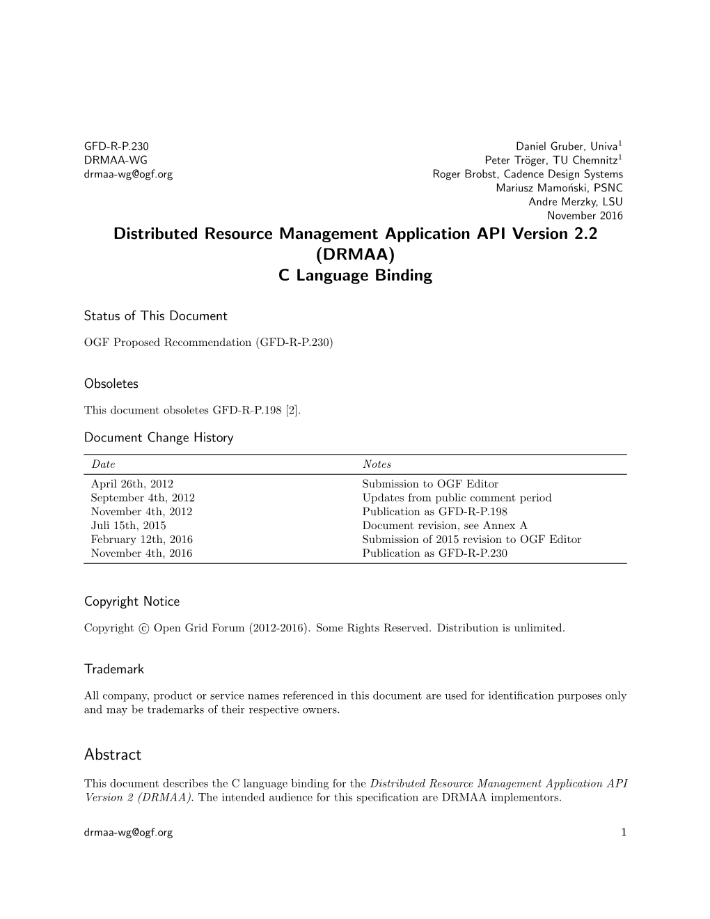 (DRMAA) C Language Binding Abstract