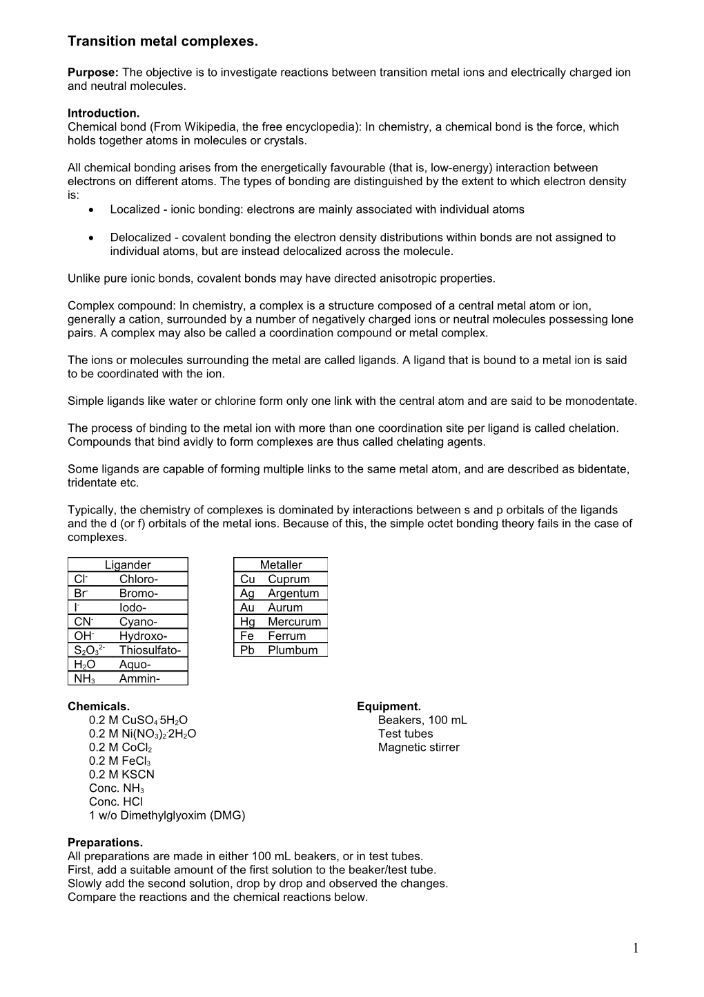 Transition Metal Complexes