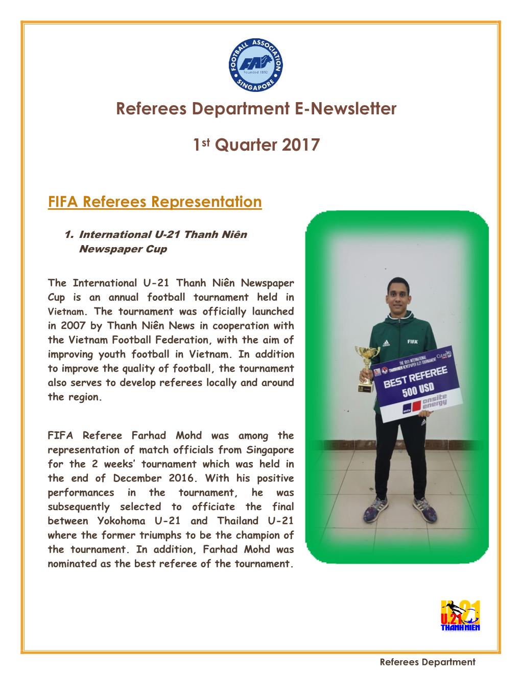 Referees Department E-Newsletter 1St Quarter 2017