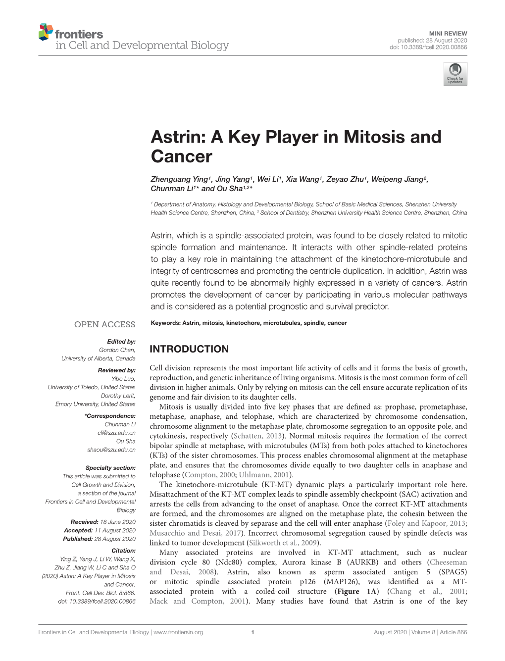 Astrin: a Key Player in Mitosis and Cancer