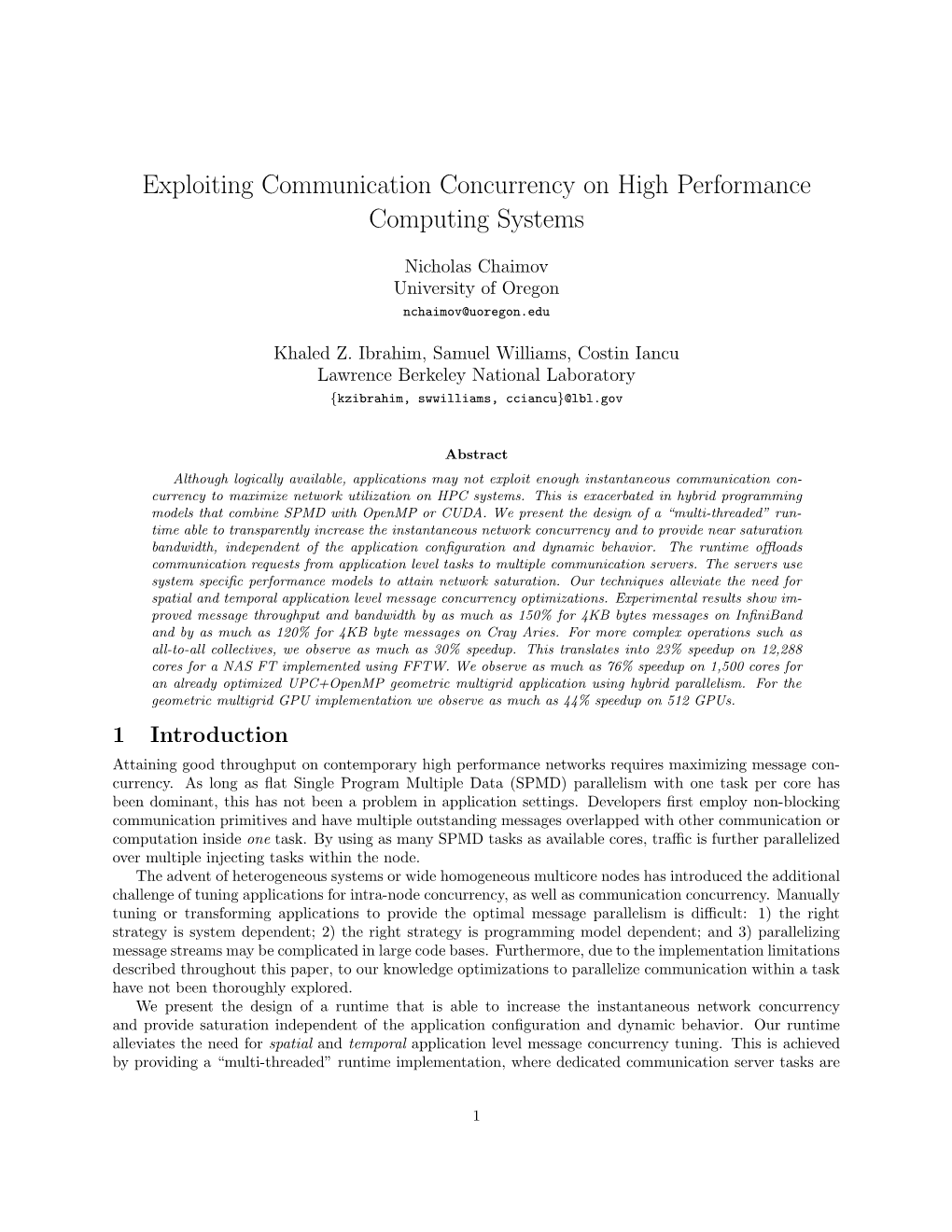 Exploiting Communication Concurrency on High Performance Computing Systems