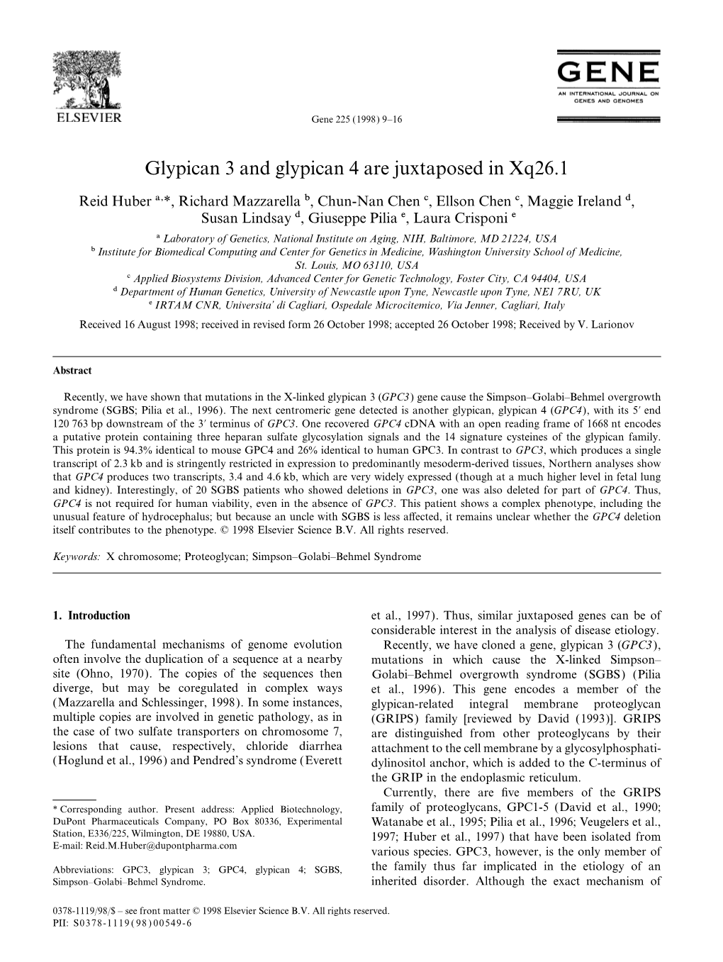 Glypican 3 and Glypican 4 Are Juxtaposed in Xq26.1