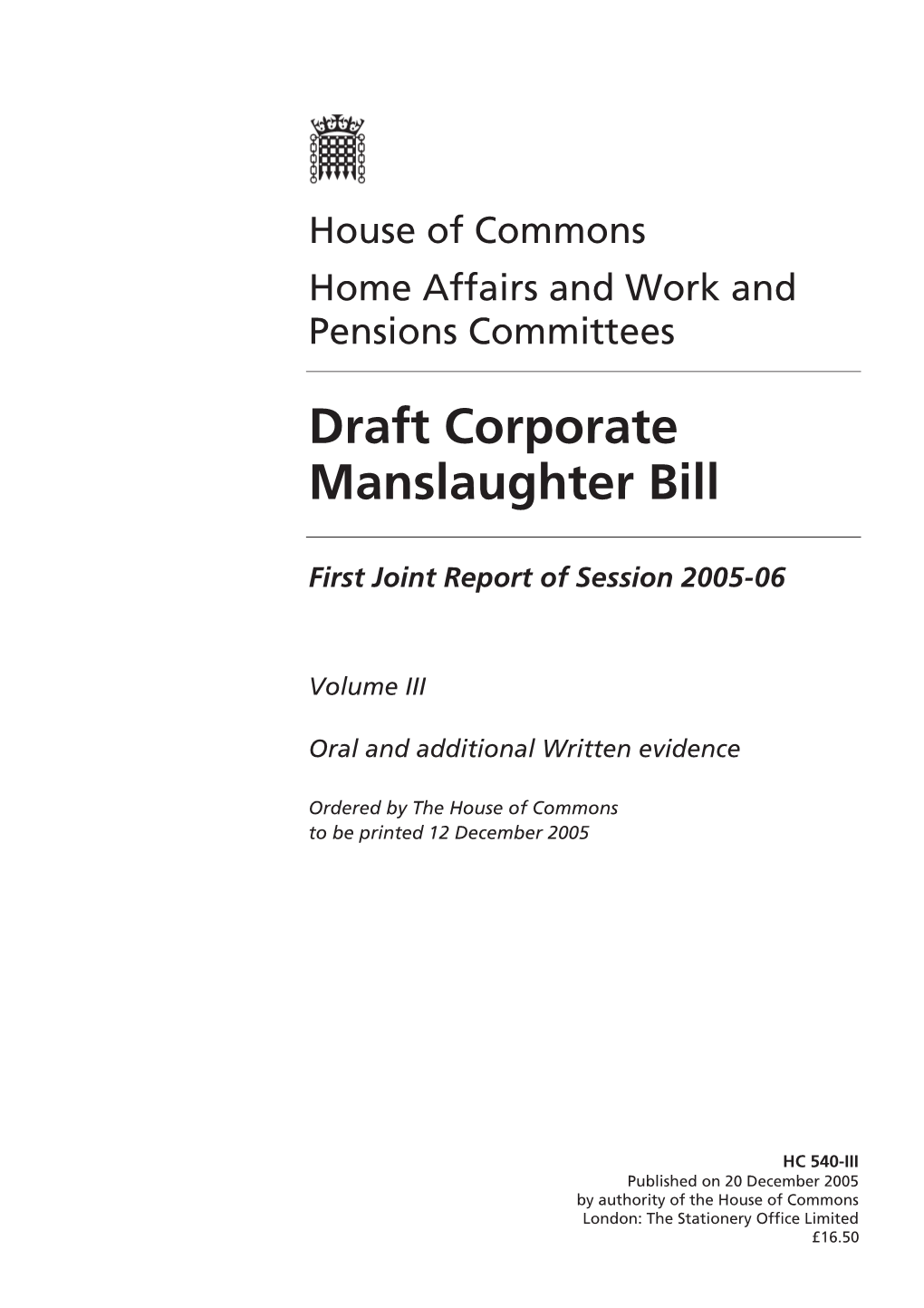 Draft Corporate Manslaughter Bill