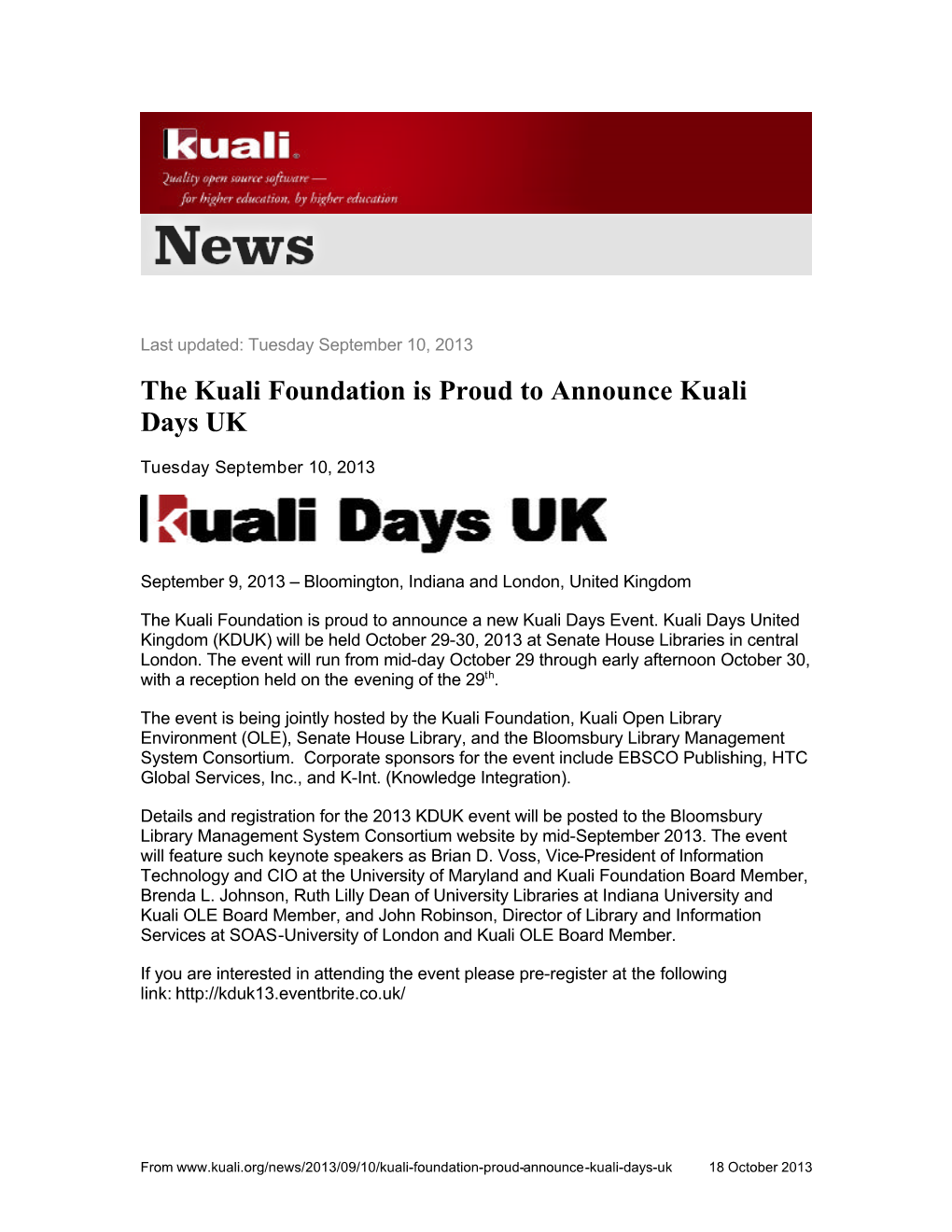 The Kuali Foundation Is Proud to Announce Kuali Days UK