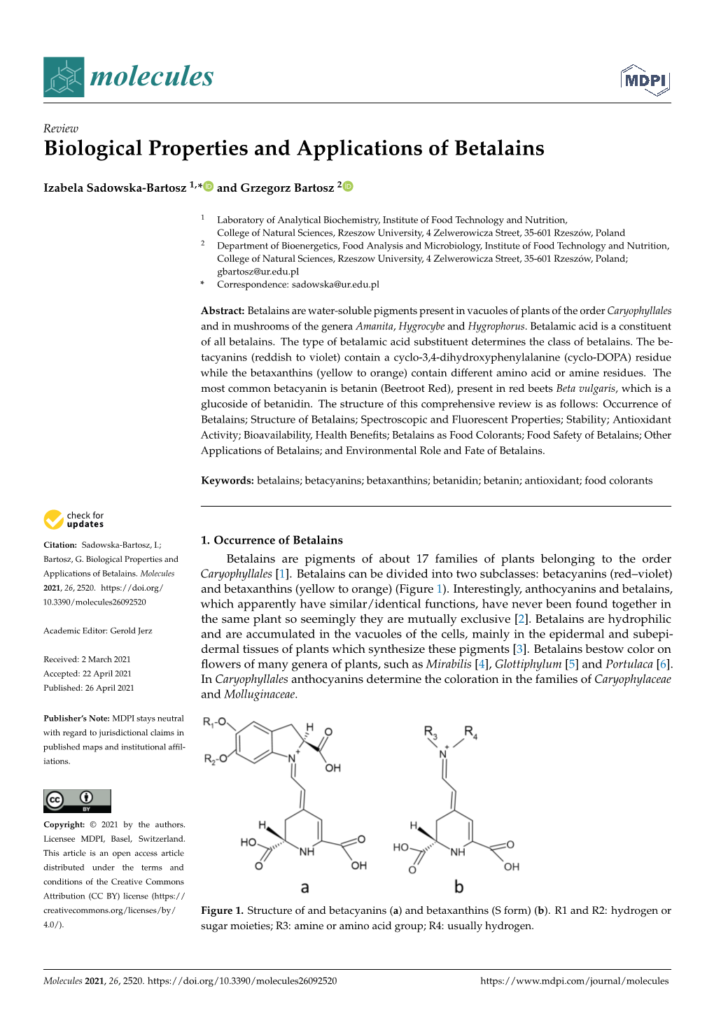 Biological Properties and Applications of Betalains