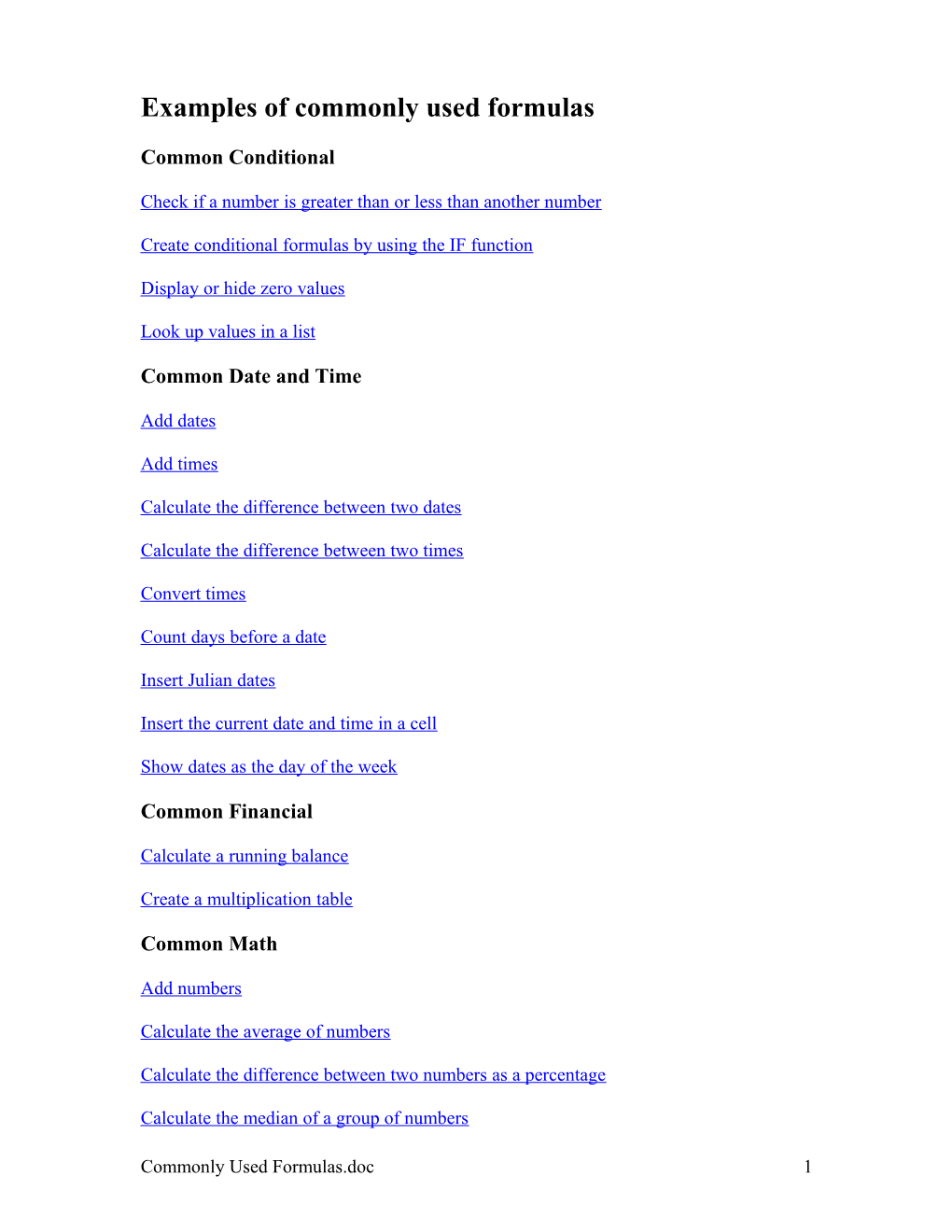 Examples of Commonly Used Formulas