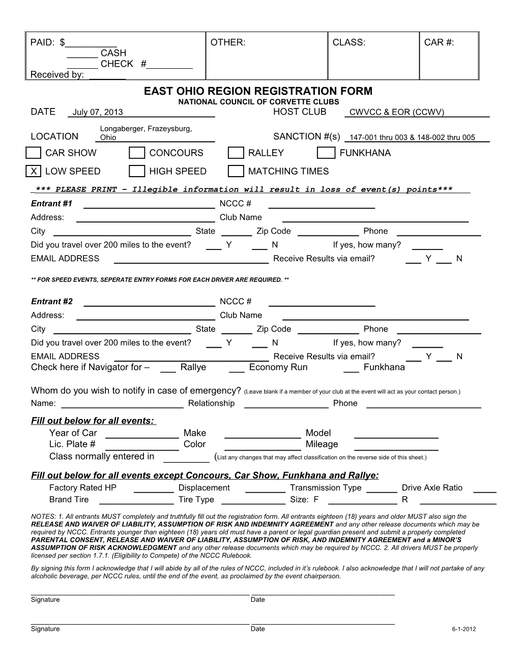 East Ohio Region Registration Form