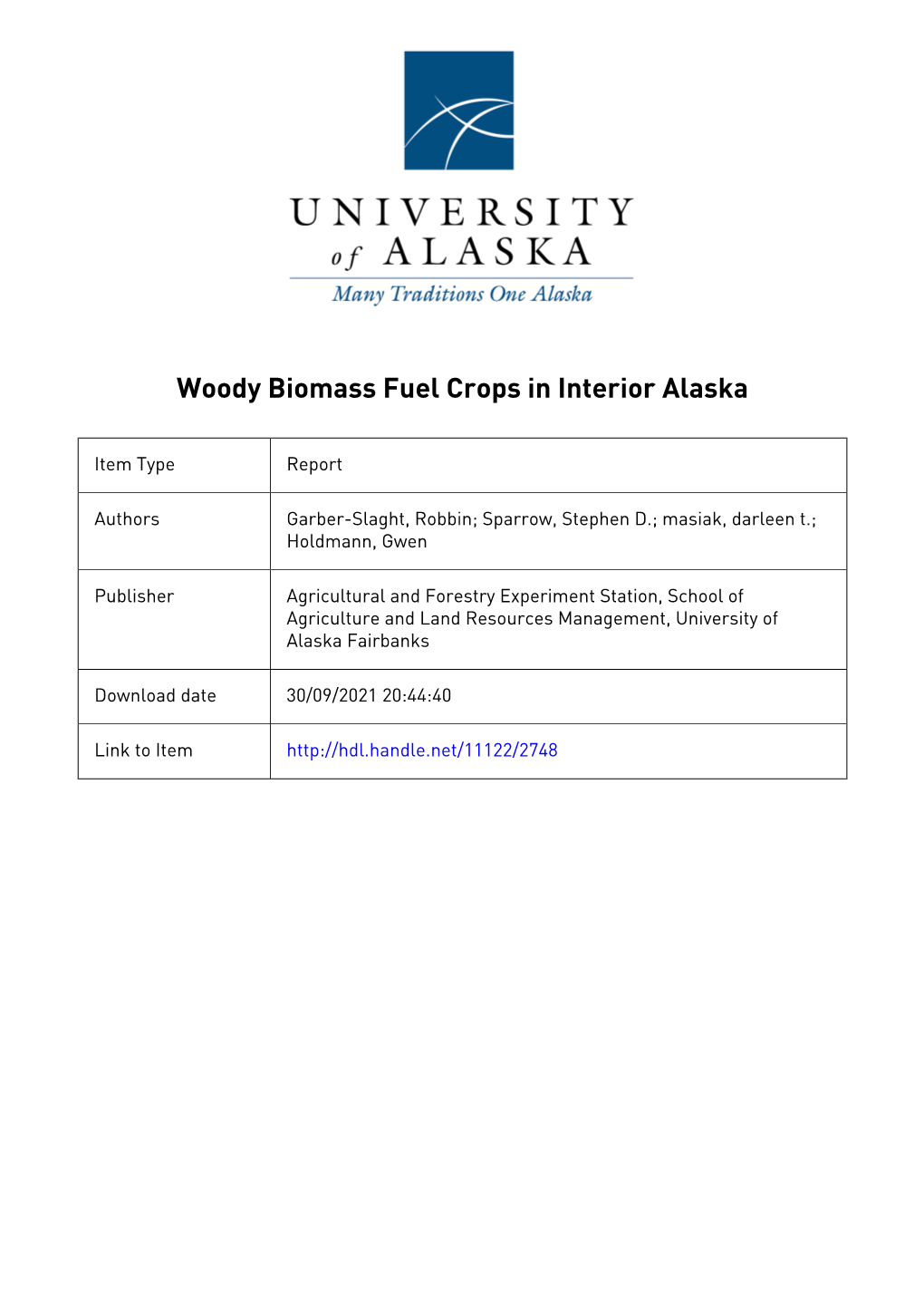 Opportunities for Woody Biomass Fuel Crops in Interior Alaska